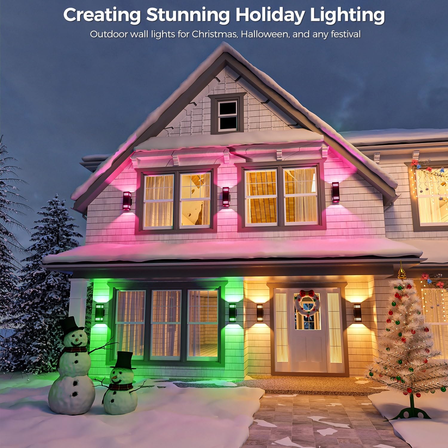 Kizon Smart Porch Lights Color Changing, Ambience Rgb Wifi Outdoor Sconce Lights App Control Black Exterior Light Fixture For Ho