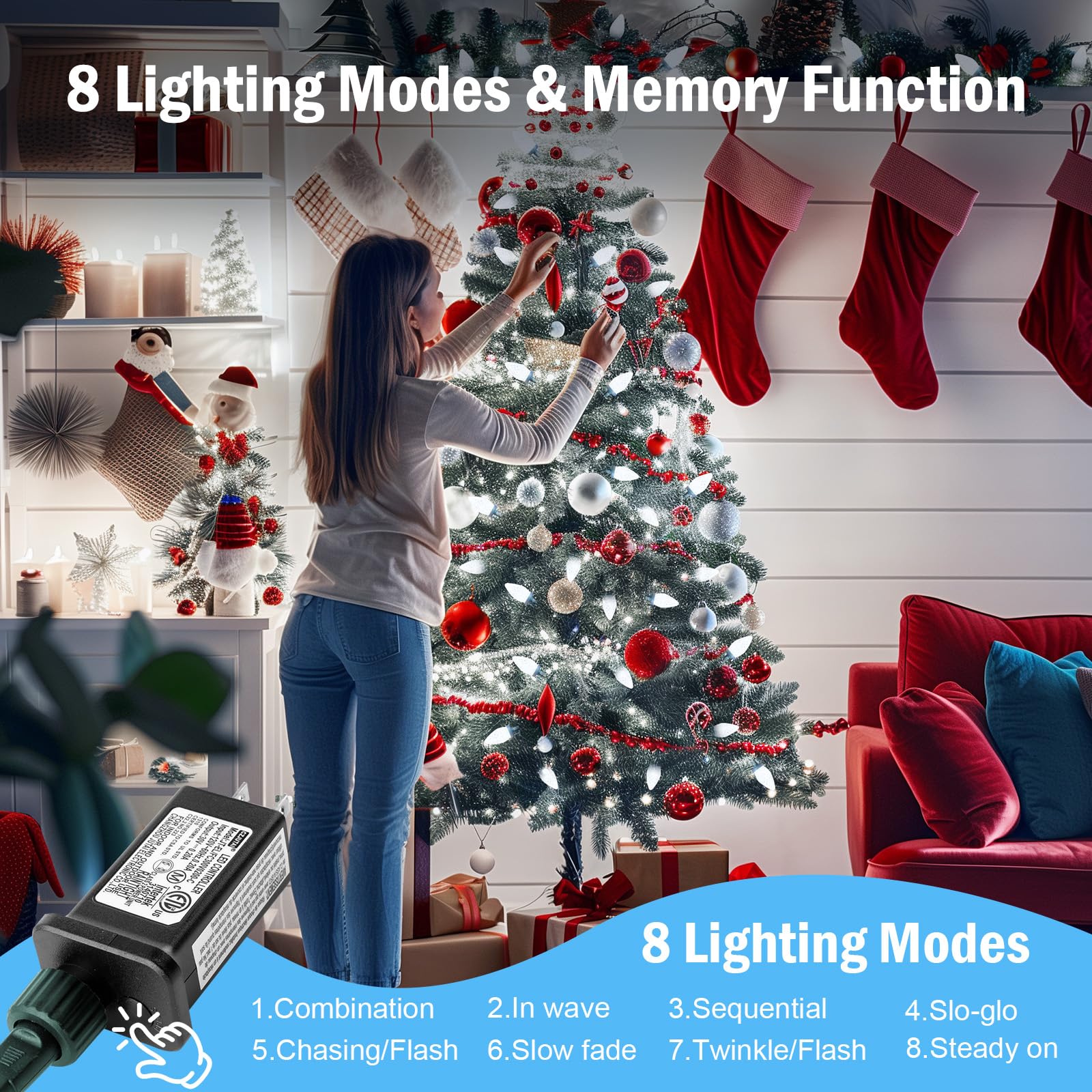 Minetom 147 Ft 200 Led C9 Led Christmas Lights Outdoor - Plug In Fairy Lights With Timer & 8 Modes, Waterproof Commercial Grade