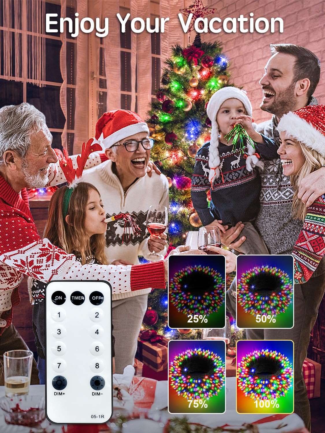 Acan 213Ft Christmas Lights Multicolor  600 Led String Lights Outdoor With Remote Control  8 Modes Fairy Light Plug In Outside Waterproof For Patio Bedroom Holiday Party Christmas Tree Wedding Garden