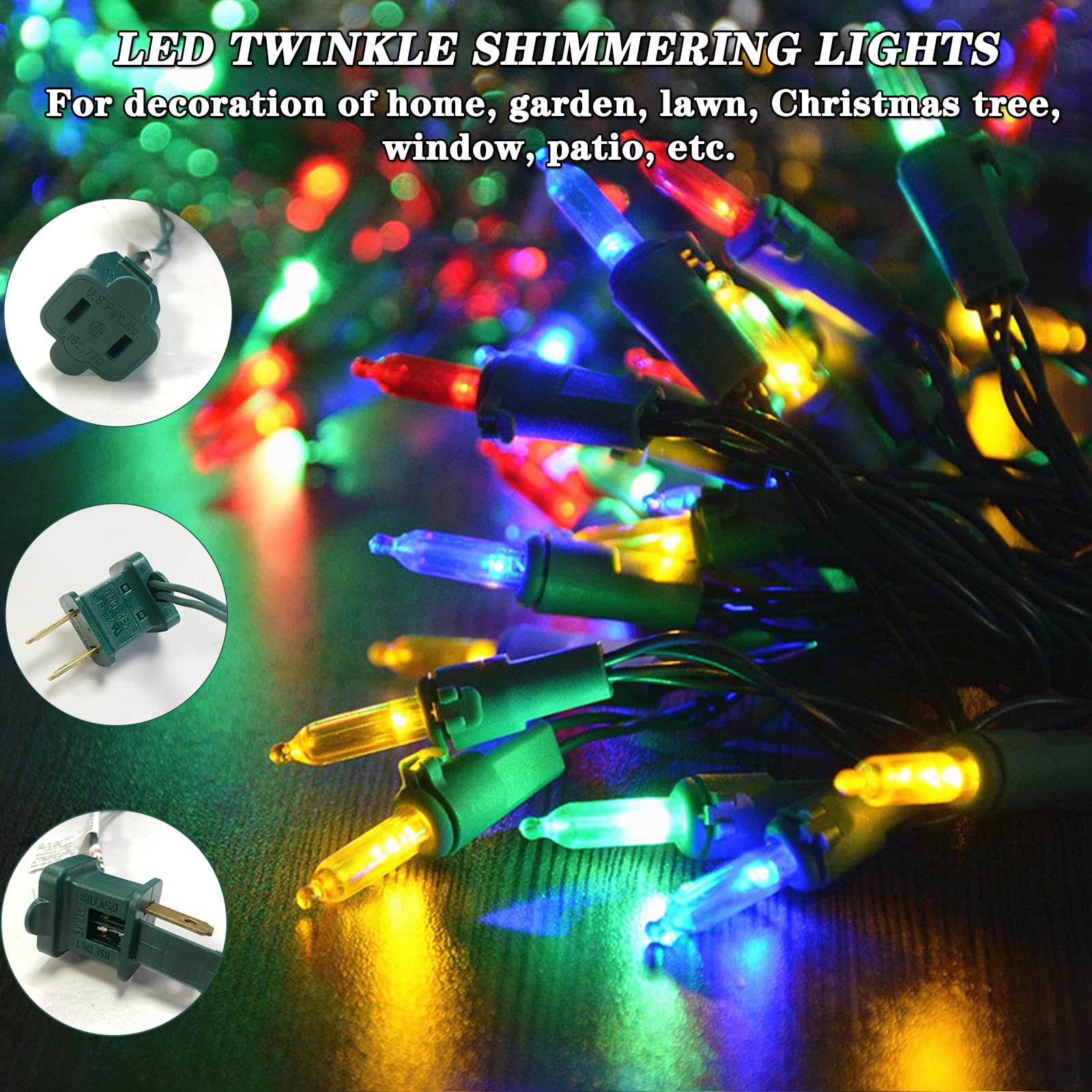 60 Led Multicolor Twinkling Christmas String Lights Plug In, 17 Of 60 Lights Twinkle,Connect Up To 45 Sets,Ul Certified 22 Ft Mini Twinkle Christmas Tree Lights,Indoor Outdoor Use