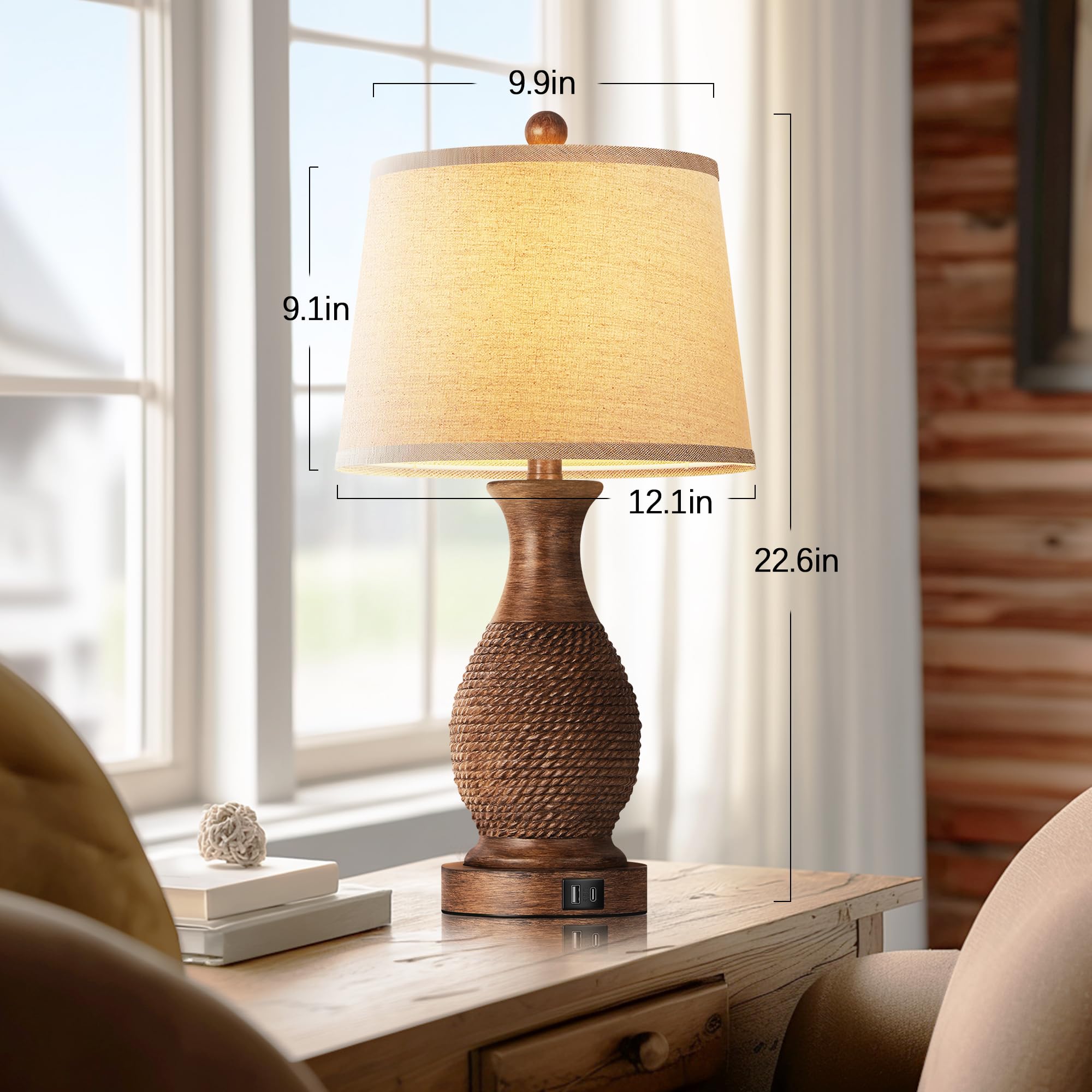 Partphoner Table Lamps Set Of 2, Bedside Touch Lamp With Usb C+A Charging Ports, Side Table Lamp With Linen Fabric Shade (Led Bu