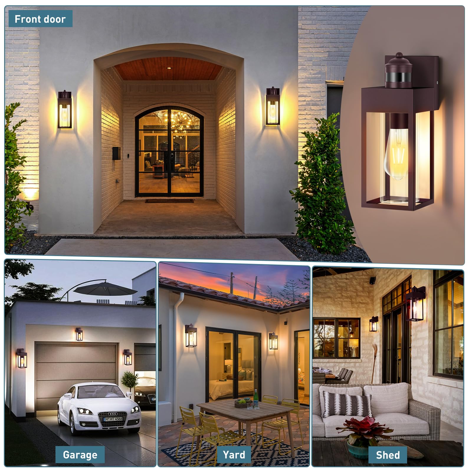 Motion Sensor Outdoor Wall Lanterns, Dusk To Dawn Sconce Exterior Light Fixture, 3 Lighting Modes Porch Lights, Waterproof Outsi