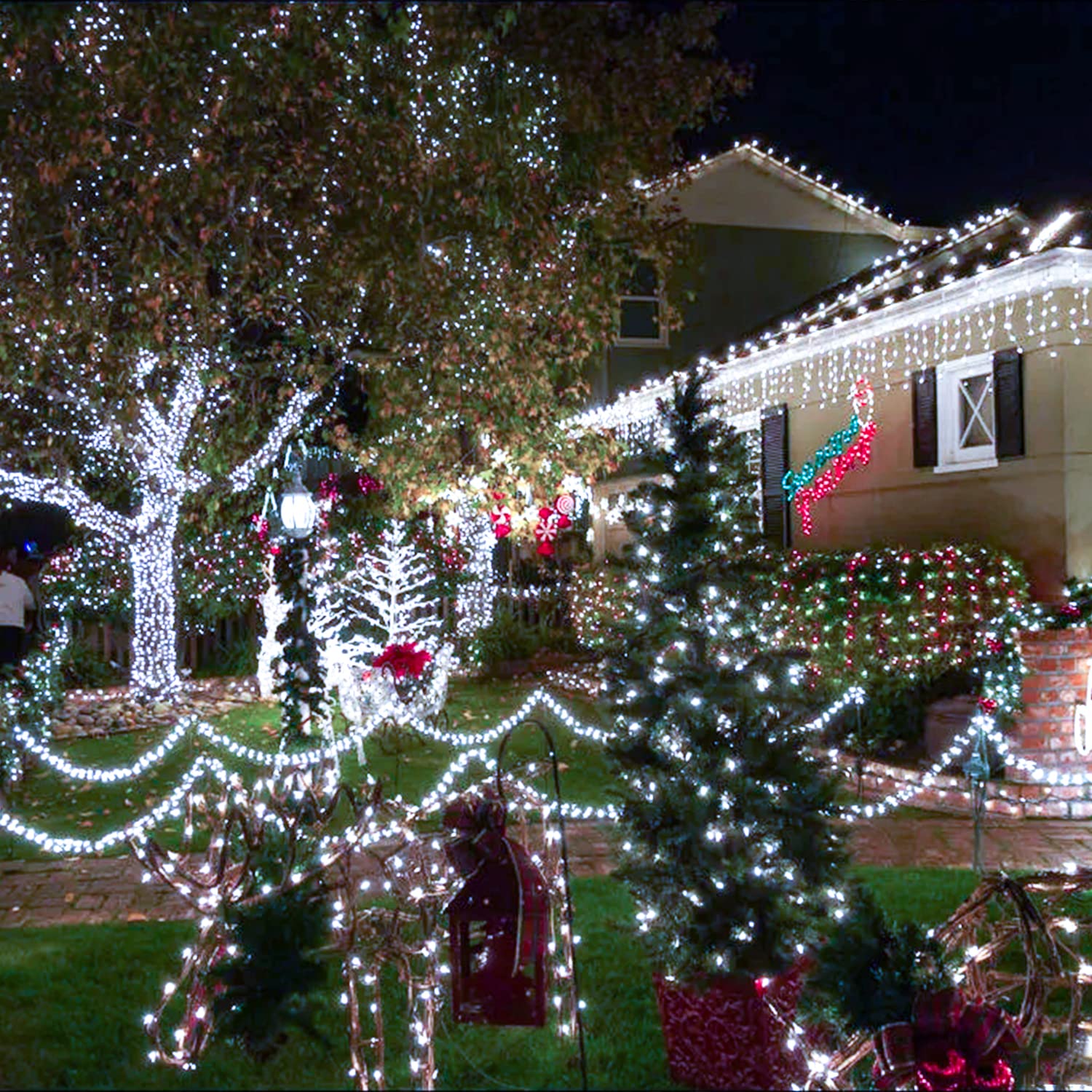 Jmexsuss 300 Led White Christmas Lights Outdoor Indoor, Green Wire Christmas Tree Lights Plug In, 8 Modes Waterproof White String Lights For Xmas Wedding Party Garden