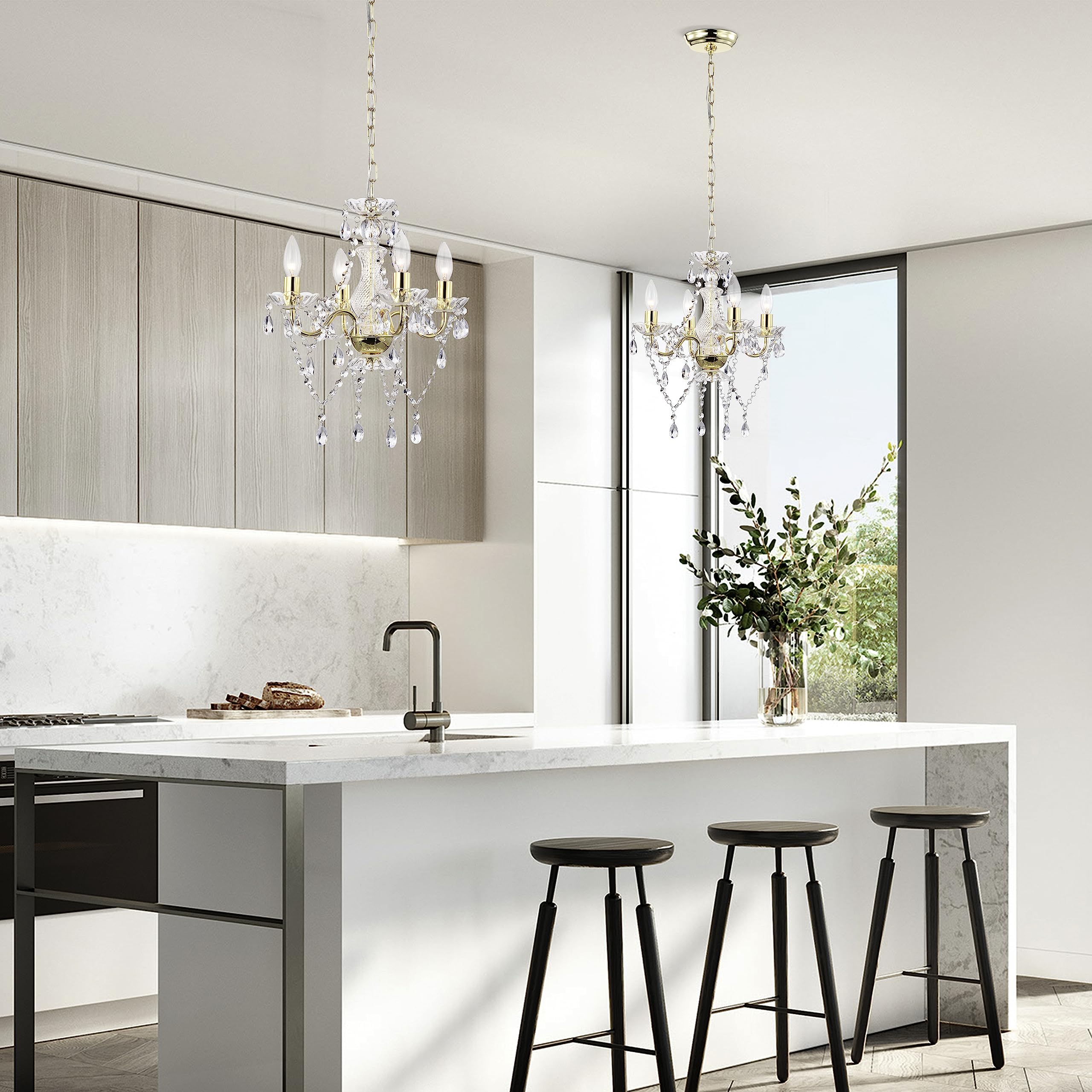 LaLuLa Mini Crystal Chandelier Lighting, 4-Light, Gold Metal, Modern Design for Dining Room
