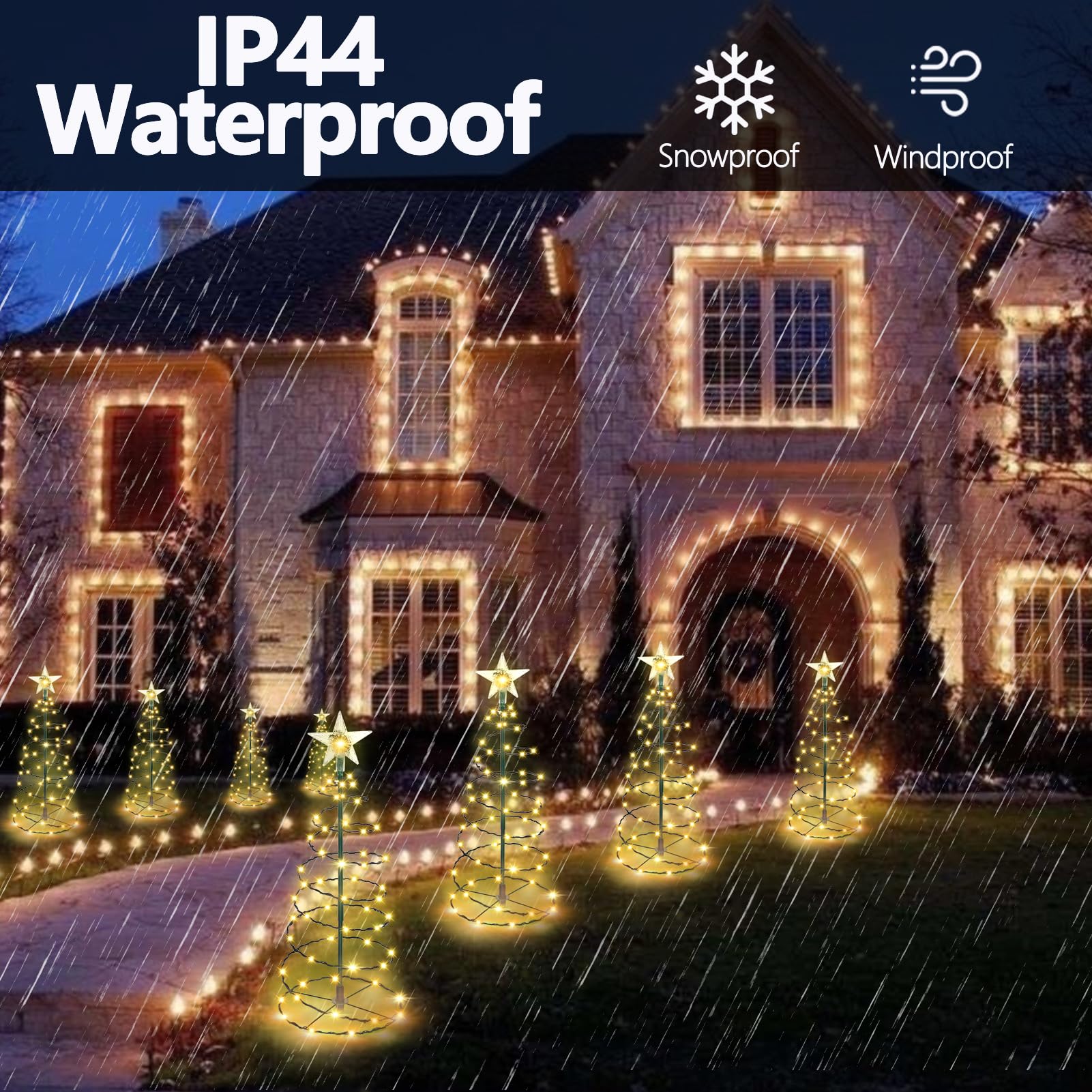 Bstge Outdoor Christmas Tree Lights, 20in Warm White Solar Pathway Lights, Waterproof, 8 Modes, 2 Pack for Garden Patio Yard