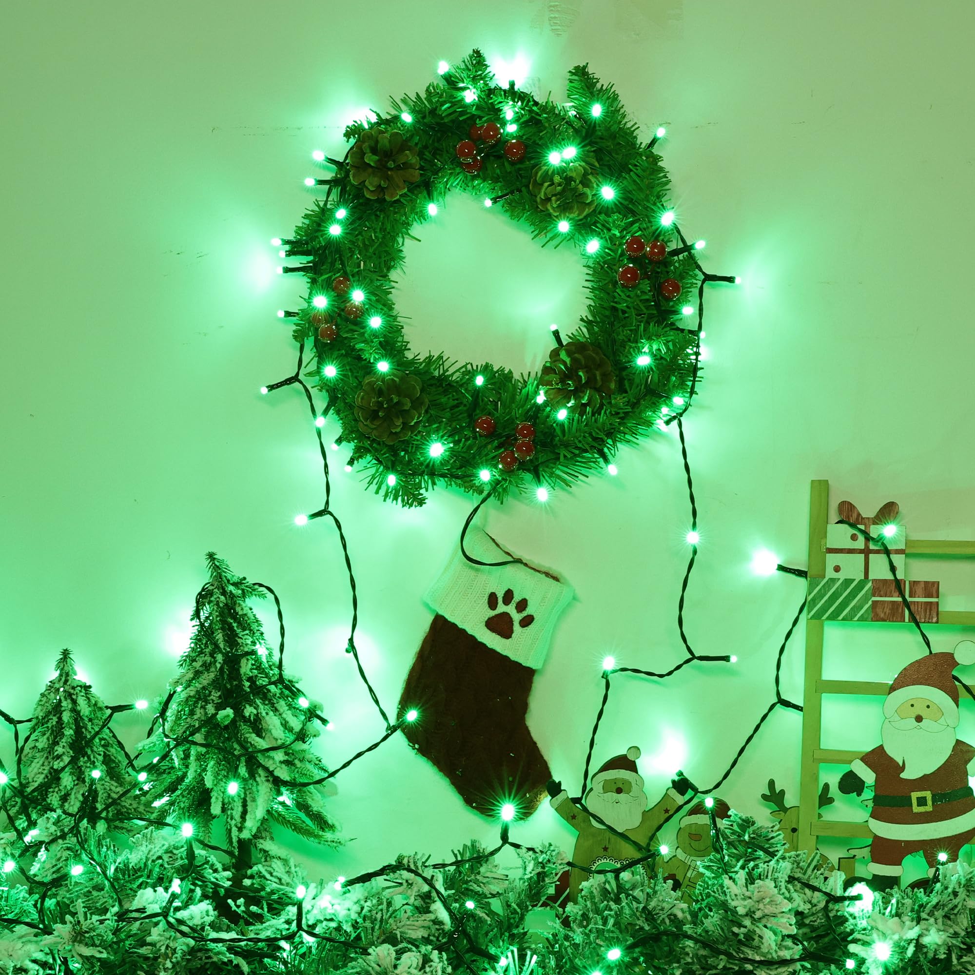 Lomotech Battery Operated Christmas Lights - 4 Pack Total 66Ft 200Leds String Lights 8 Modes Waterproof With Timer For Home  Garden  Party  Holiday  Tree Decoration (Green Wire  Green)