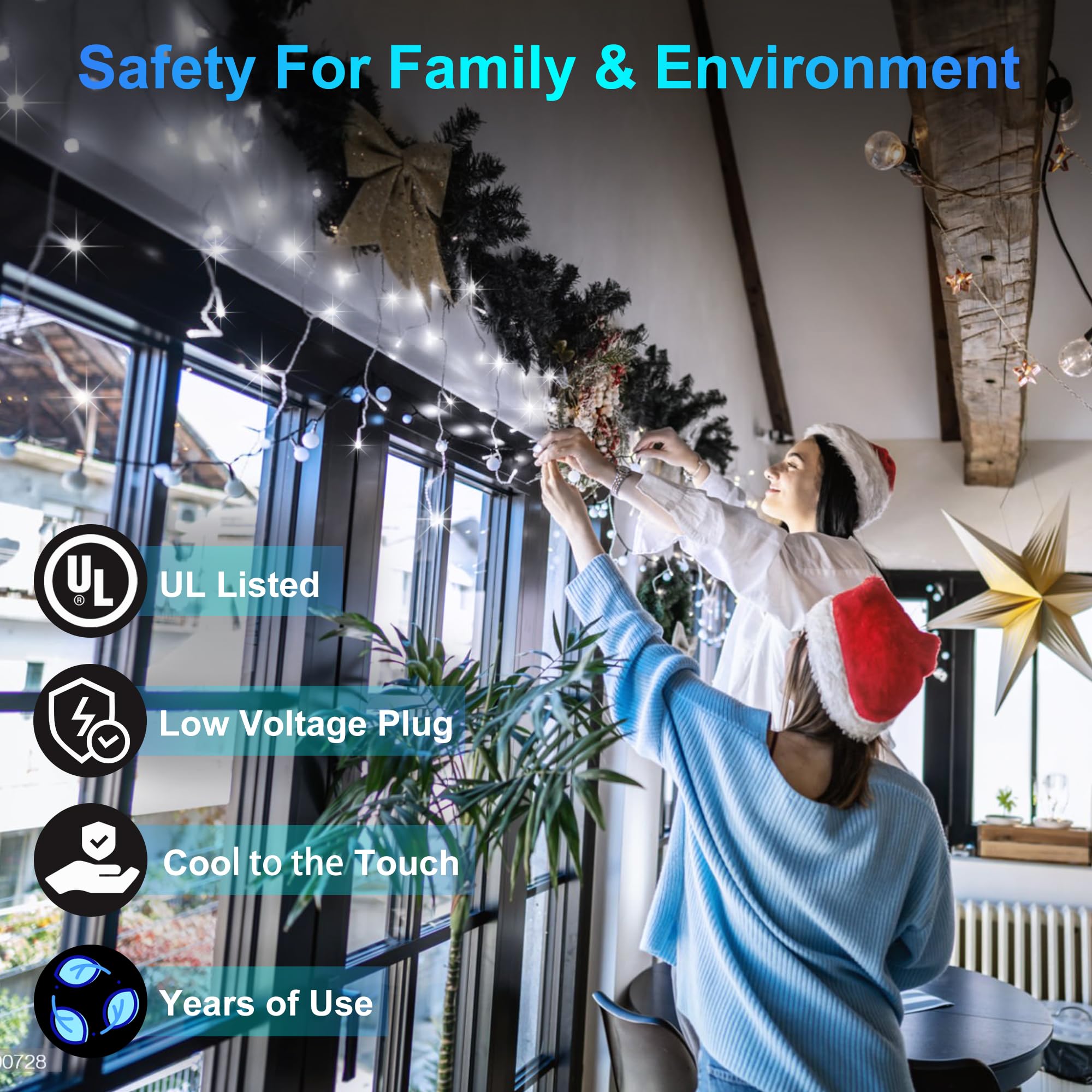 QUHUATU LED Christmas Outdoor Lights, 164ft Curtain Lights, 360 Drops, 8 Modes, Waterproof, Cool White, Model WX-1620L