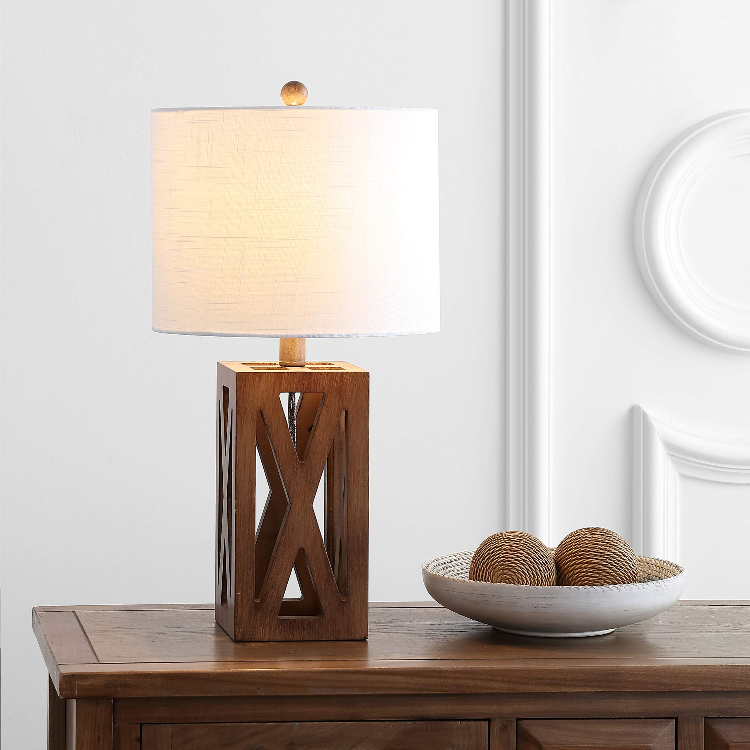 JONATHAN Y Wood LED Table Lamp, 21.5in Industrial Rustic Design, Brown, Model JYL1062A, Suitable for Bedroom or Office
