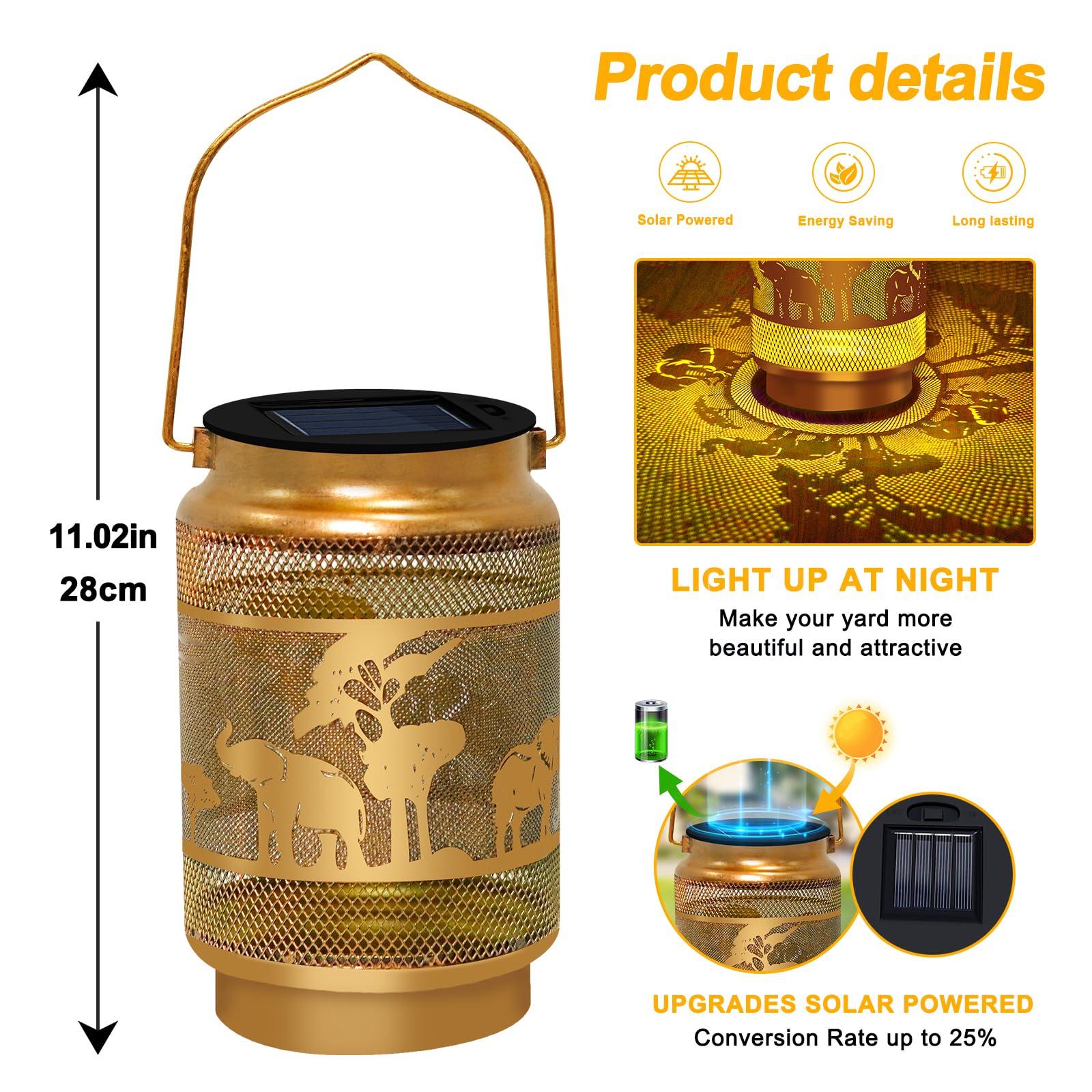 Solar Lanterns Outdoor Waterproof,Hanging Solar Lights Elephant Garden Decor, Elephant Decorative Lanterns for Yard Lawn Porch P