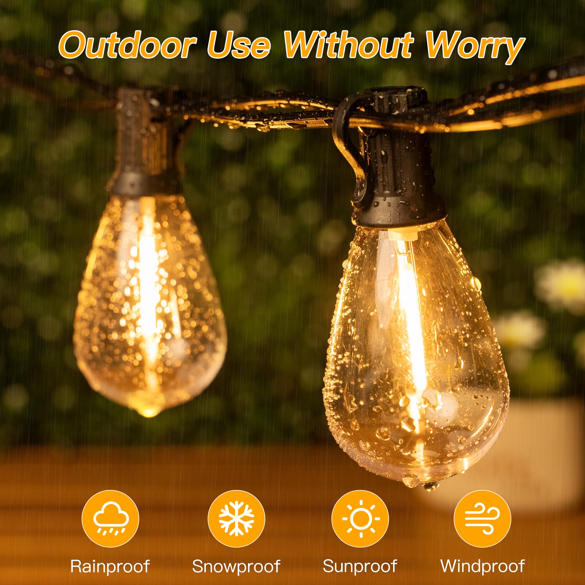 Ollny S11 50FT Outdoor String Lights, Warm White, Waterproof, Remote, 3 Modes, 24+2 Spare Bulbs, Model NYC024B