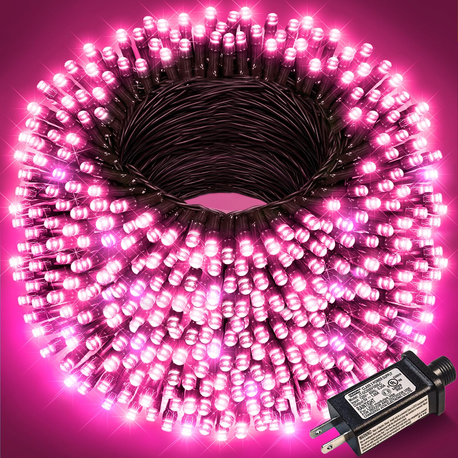 Nielfoi 800 LED Christmas Lights, 262FT Waterproof String Light with Timer, Green Wire, Pink, Model BG-CL3M3-306L01