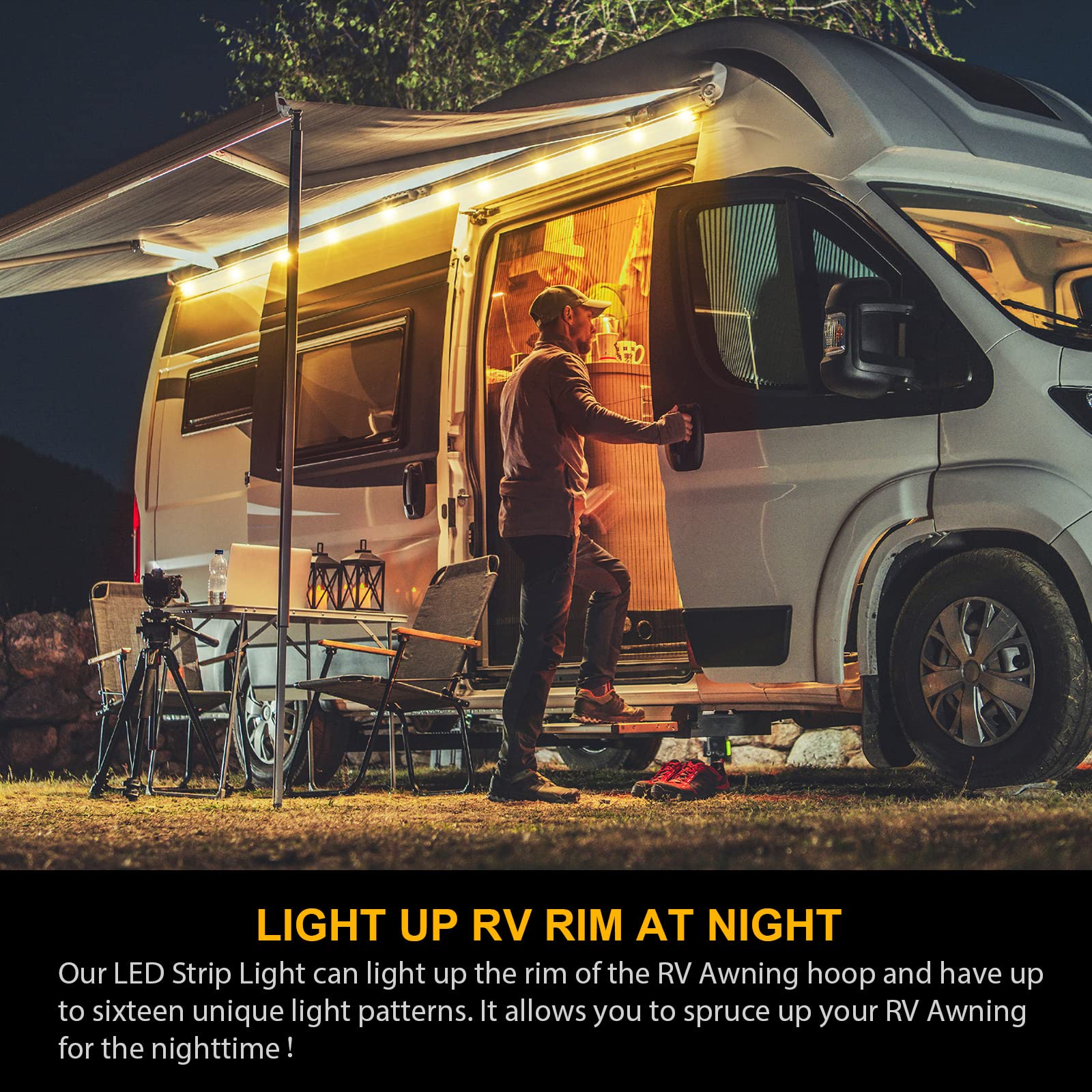 Waybelive LED RV Awning Lights, 16.4Ft Multicolor Strip Light, Remote Control, Waterproof, DC 12V, Model 3e83c7f8-33a