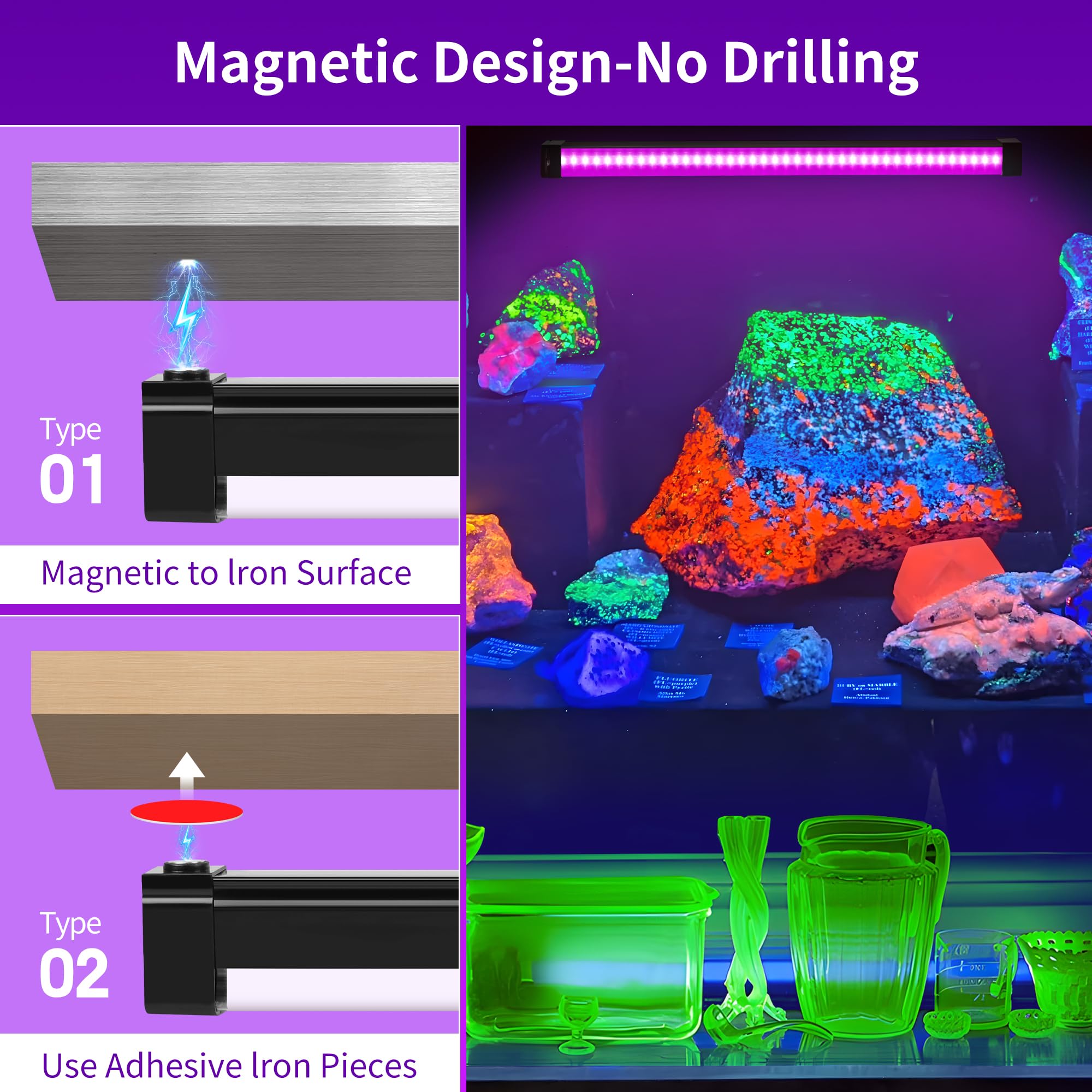 Yqnlifa Black Light Bar  15W 1Ft Magnetic Led Black Lights With 5Ft Cord  Portable Blacklights For Glow Party  Fluorescent Poster  Body discomfort-reducingt  Halloween Decorations  Room  Stage Lighting  2 Pack