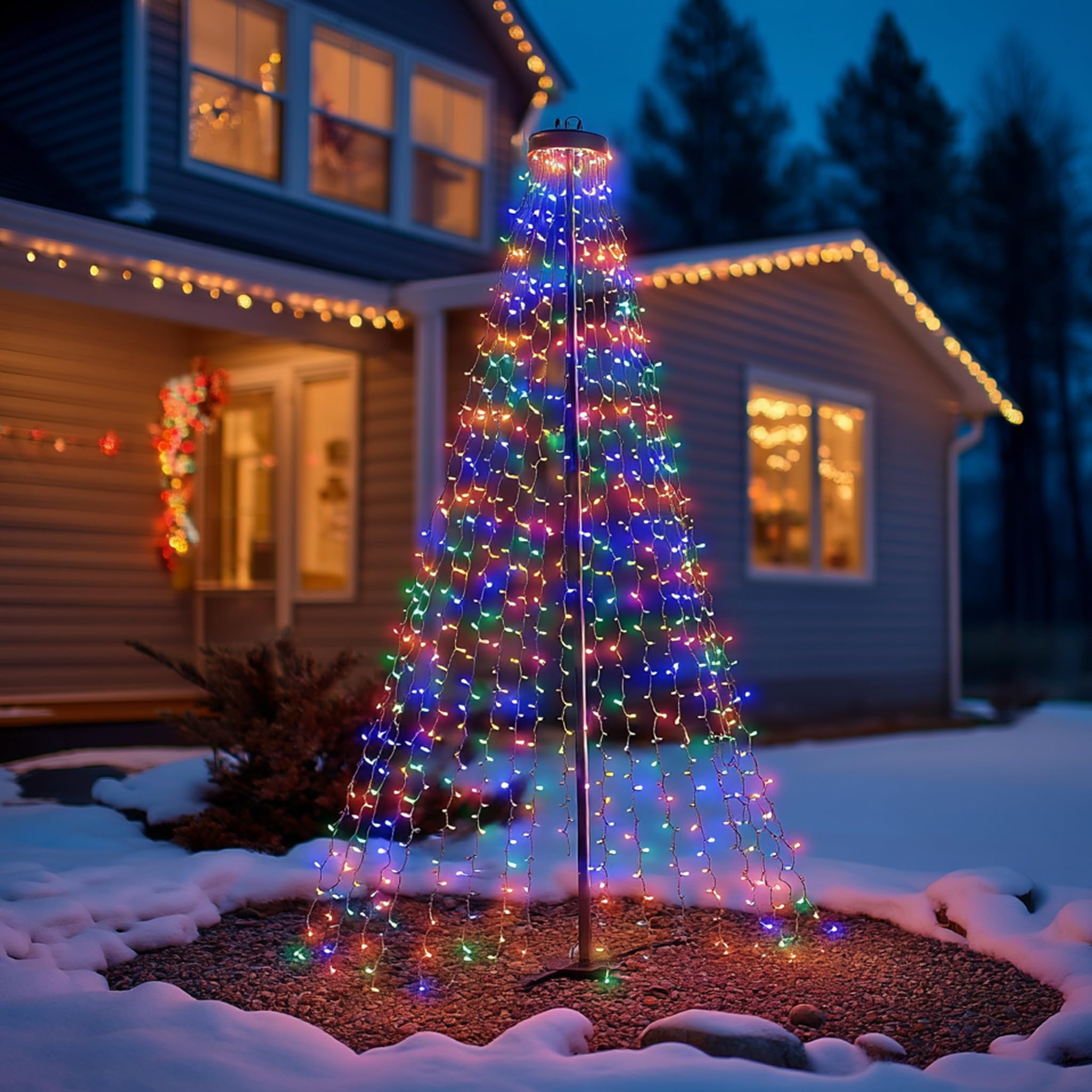 Dazzle Bright Christmas Tree Lights  448 Led Waterfall Tree Topper Lights With Remote & 11 Modes  8.2Ft X 16 Lines Christmas Light For Indoor Outdoor Party Xmas Decoration  Warm White & Multi-Colored