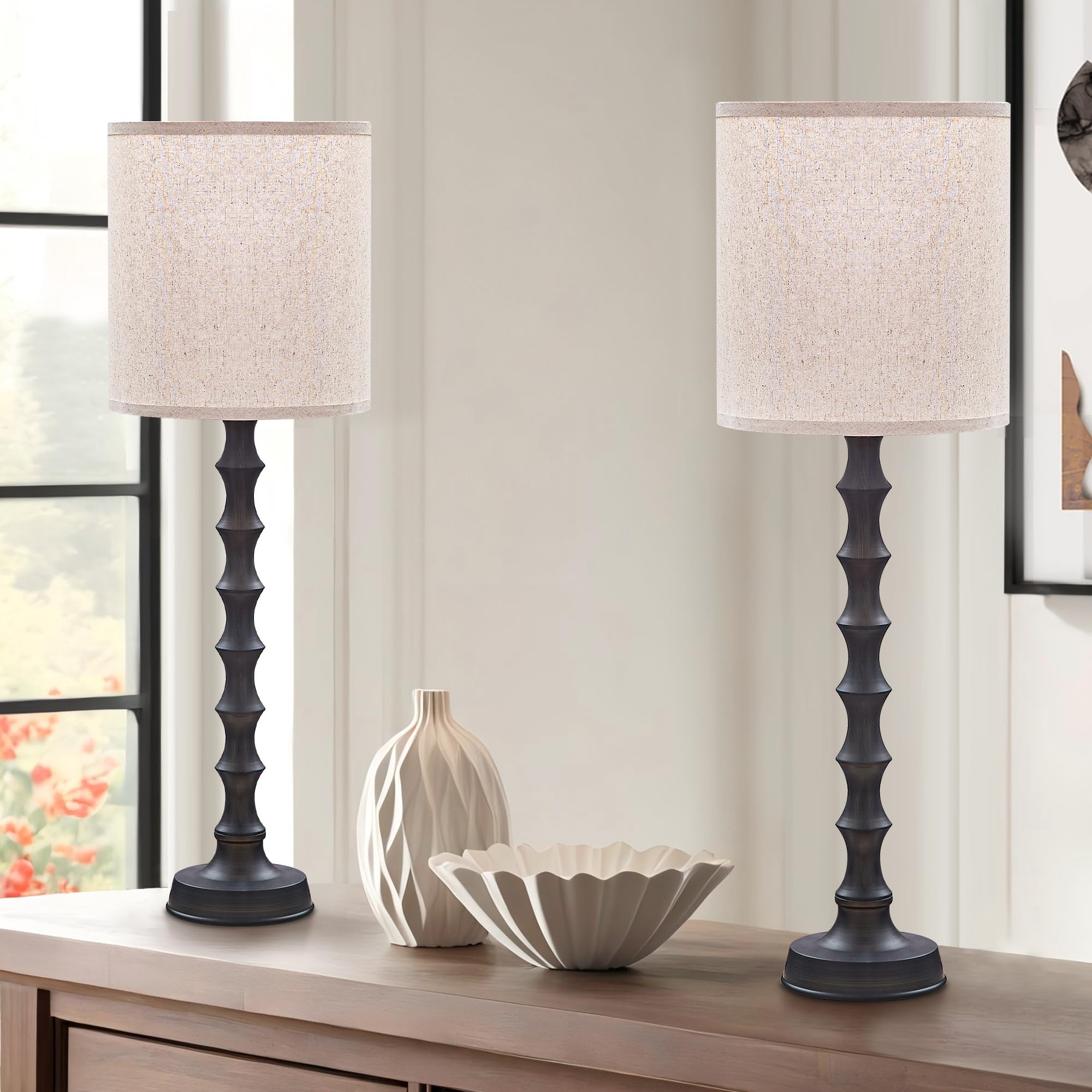 EUO 30.5'' Rustic Buffet Table Lamps for Living Room Set of 2, Farmhouse Table Lamps for Buffet Set of 2, Oil Rubbed Bronze Cand