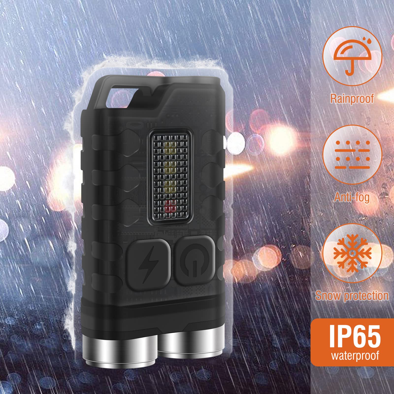BORUIT V3 EDC Flashlight - 900LM Rechargeable Mini LED Keychain, IP65 Waterproof, Black