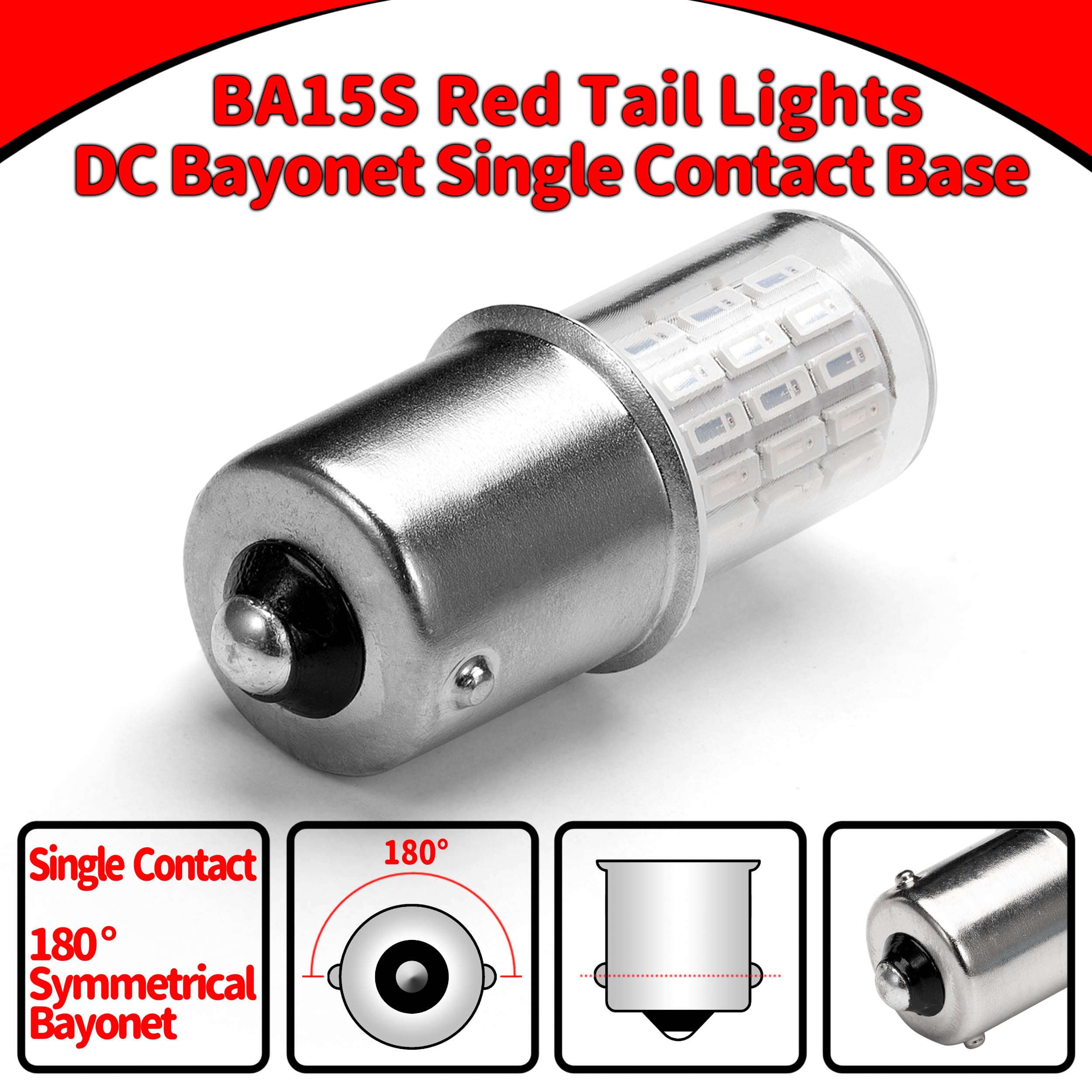 Ziomitus 12V LED Bulbs, BA15S, 1156 Red, for Brake/Tail/Turn Signal Lights, 4-Pack