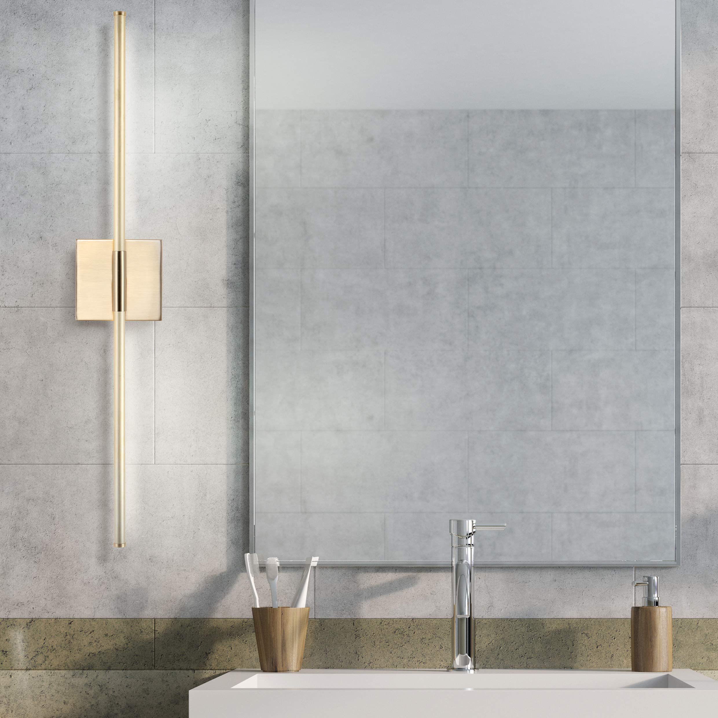 JONATHAN Y Makena 28in LED Wall Sconce, Dimmable Metal, Modern Design, Gold, Model JYL7022B