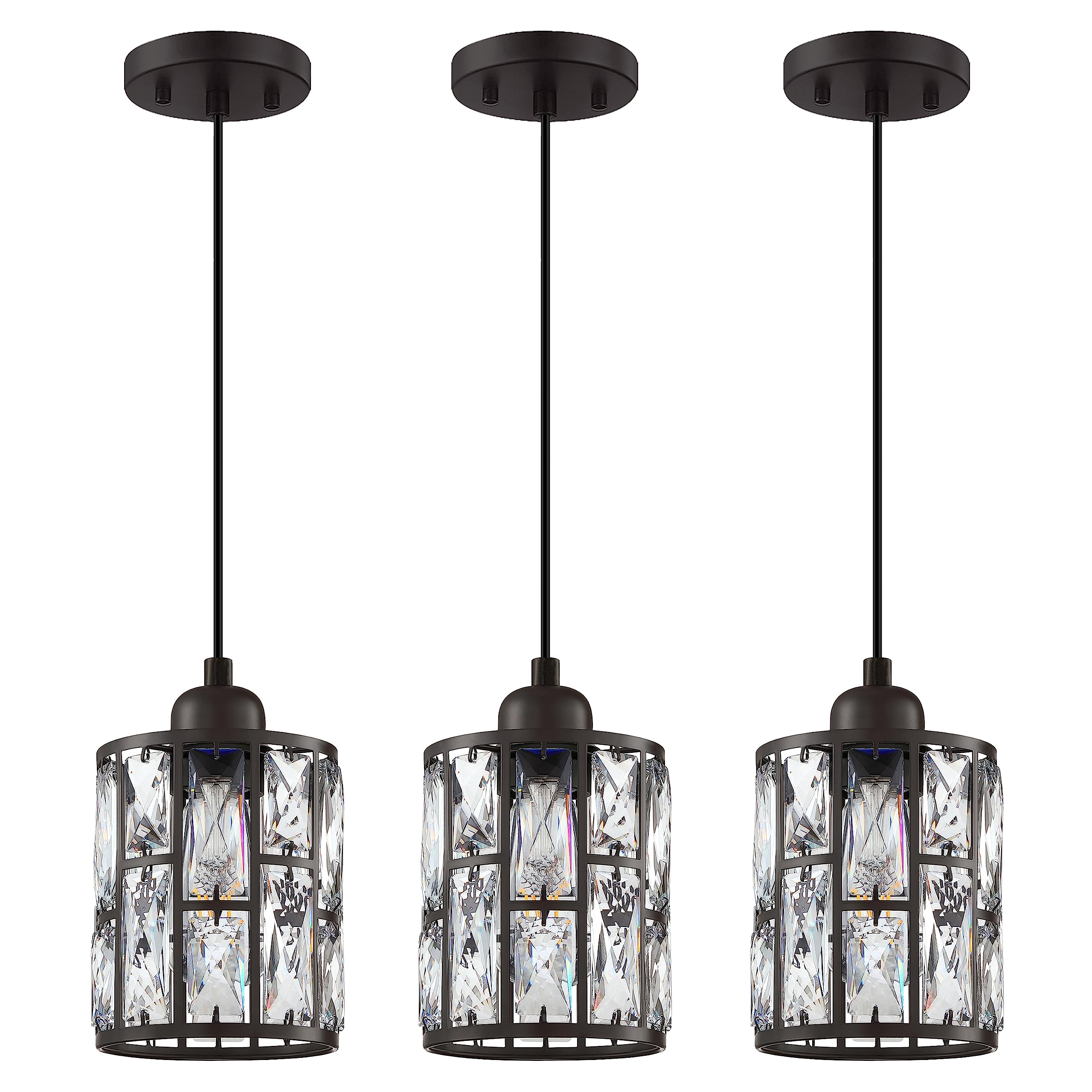 Dolaimy House 3 Pack 1 Light Modern 5.3 Crystal Hanging Kitchen Island Ceiling Pendant Light Fixture Oil Rubbed Bronze Finish For Bar  Dining Room Over