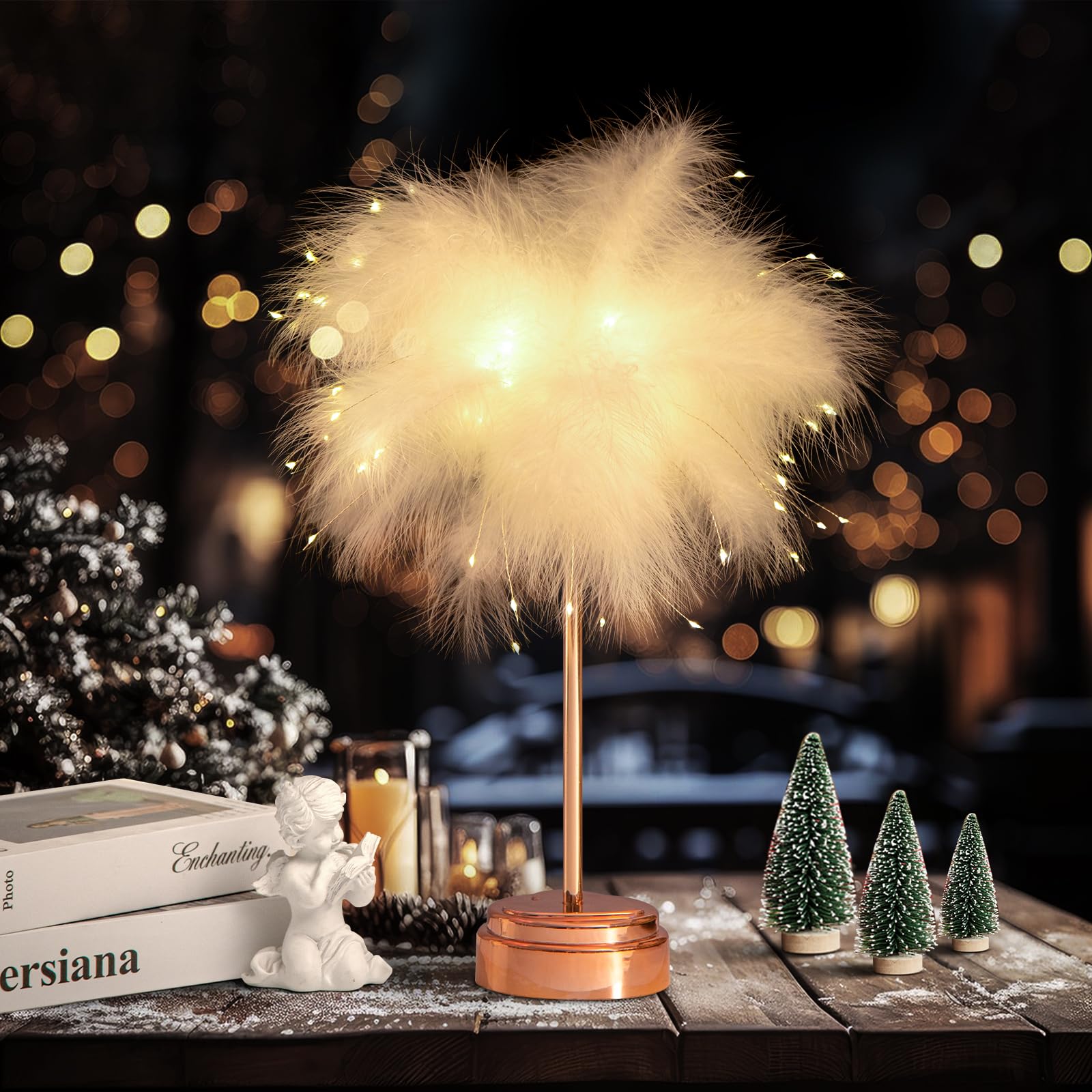 Bdusxyz White Feather Lamp - Led Atmosphere Feather Night Lights Bedside Lamps For Mother, Girlfriend Home Girl Room Wedding Dec