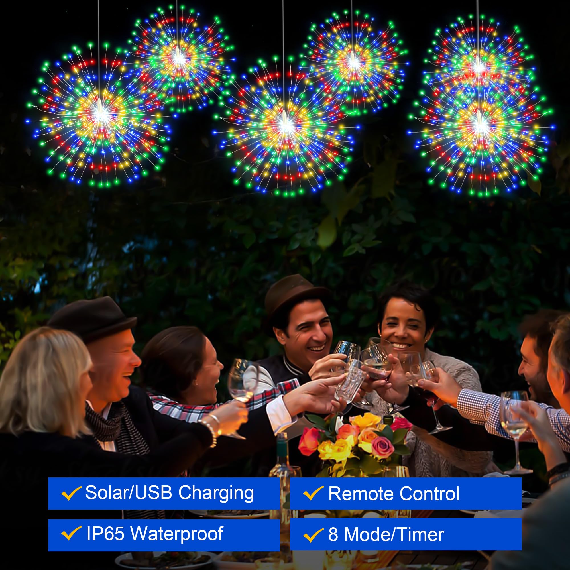 Solar Christmas Firework Lights Outdoor  5 Pack 1000Led Solar Starburst Lights With Remote  8 Modes Dimmable Waterproof Hanging Fairy Lights For Garden  Patio  Holiday Christmas Decor (Multicolor)