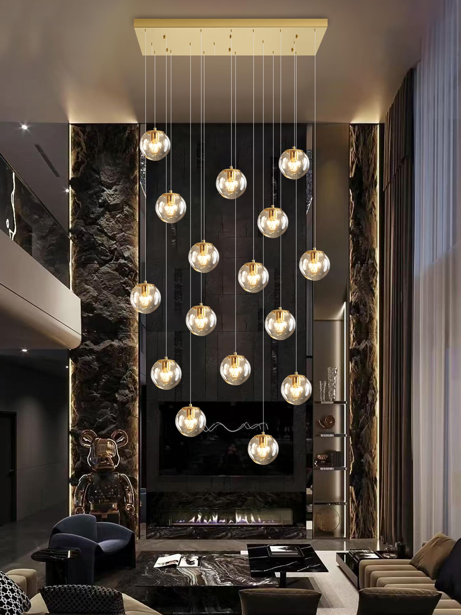 Glass Chandelier Led Modern Gold Pendant Light Globe Glass Ceiling Light 16-Lights Glass Ball Chandeliers For Staircase Living R