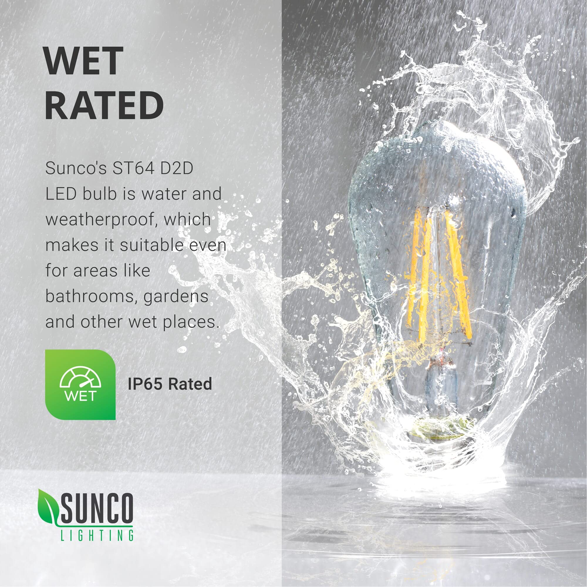 Sunco Lighting LED Edison Bulbs, 2700K Soft White, 7W Equivalent, 800 Lumens, ST64, 4 Count, Light Sensing Outdoor
