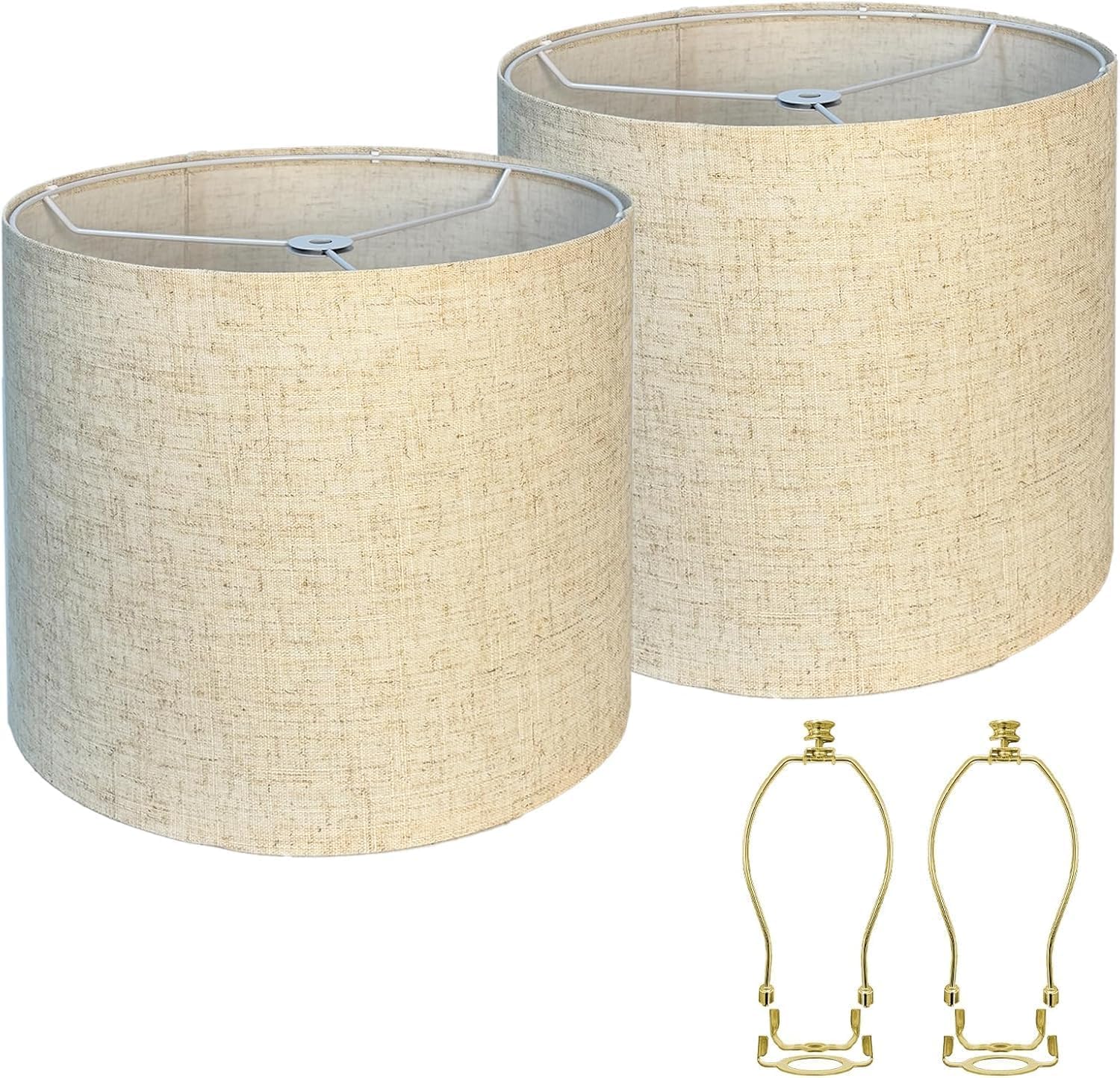 Lampshades Set of 2, 11.02'' Top x 11.02'' Bottom x 10.24'' High, Drum Lamp shades,Medium Lamp shade, Beige Lampshade Natural Li