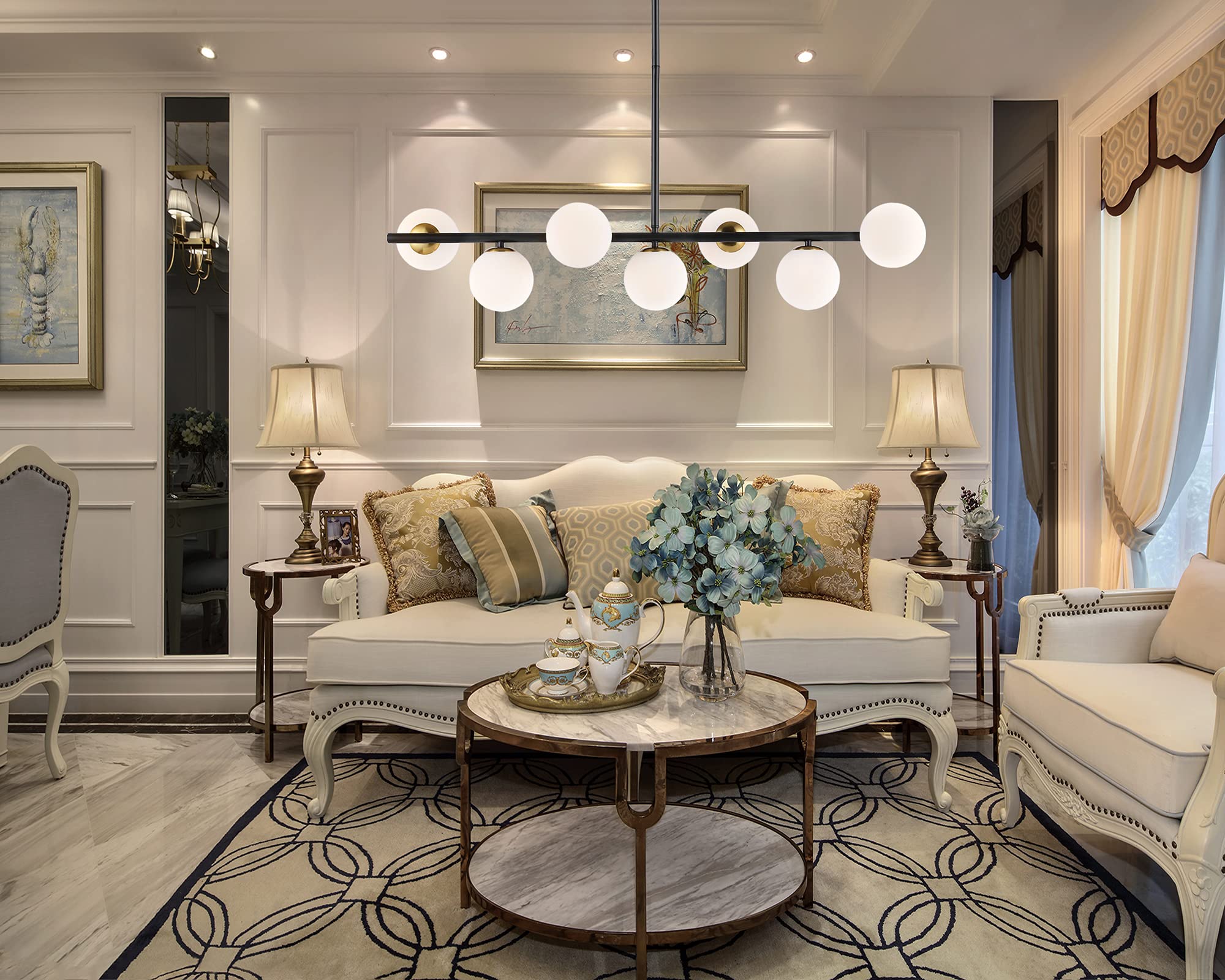 Baoden 7-Light Modern Sputnik Chandelier, Gold/Black Metal Pendant Light For Dining & Bedroom