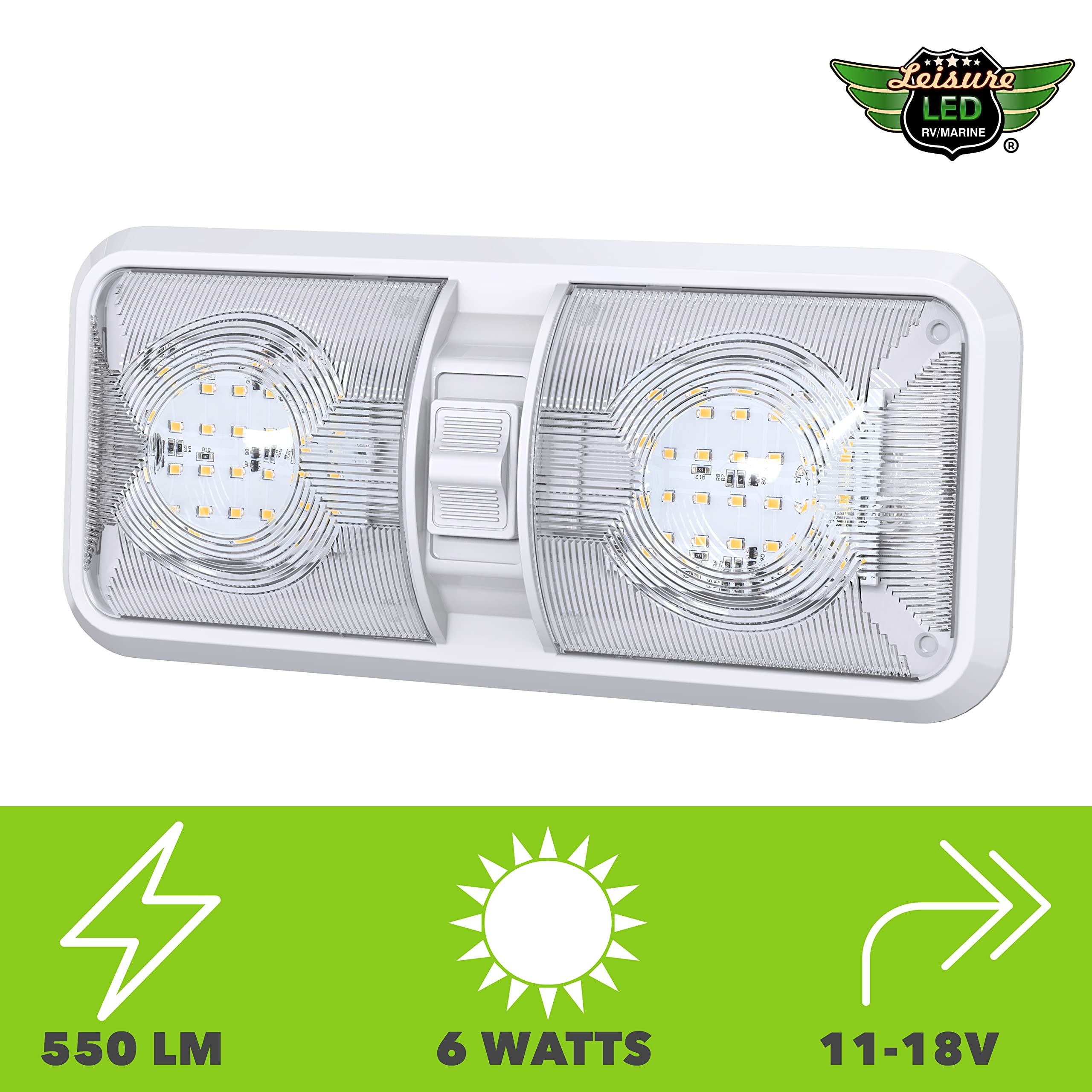 Leisure Led Rv Led Ceiling Double Dome Light Fixture With On/Off Switch Interior Lighting For Car/Rv/Trailer/Camper/Boat Dc 12V