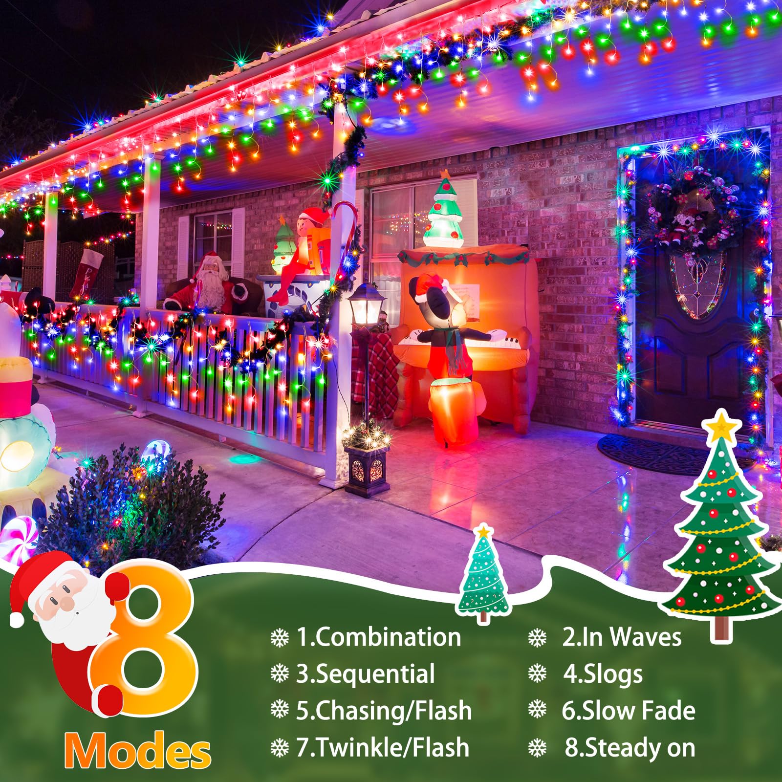 SAUIRS 320 LED Christmas Lights, 66FT Waterproof Fairy Lights, 8 Modes, Multicolor, Model Shiyi02-MNO02, for Indoor/Outdoor Decor