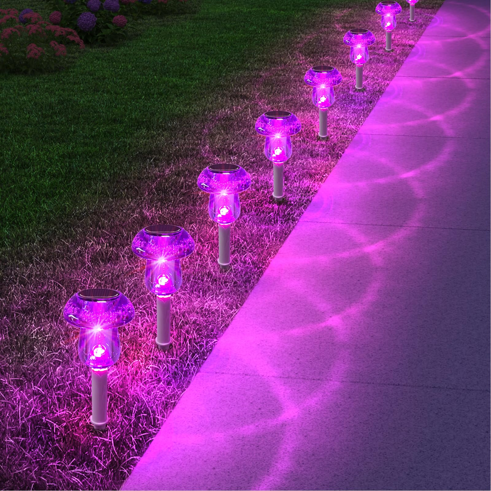 Solar Lights Outdoor  16 Pack Mushroom Lights Outside Waterproof  Solar Powered Led Lighting For Garden  Yard  Landscape  Path  Pathway  Lawn  Walkway  Driveway  Backyard Halloween Decor (Purple)