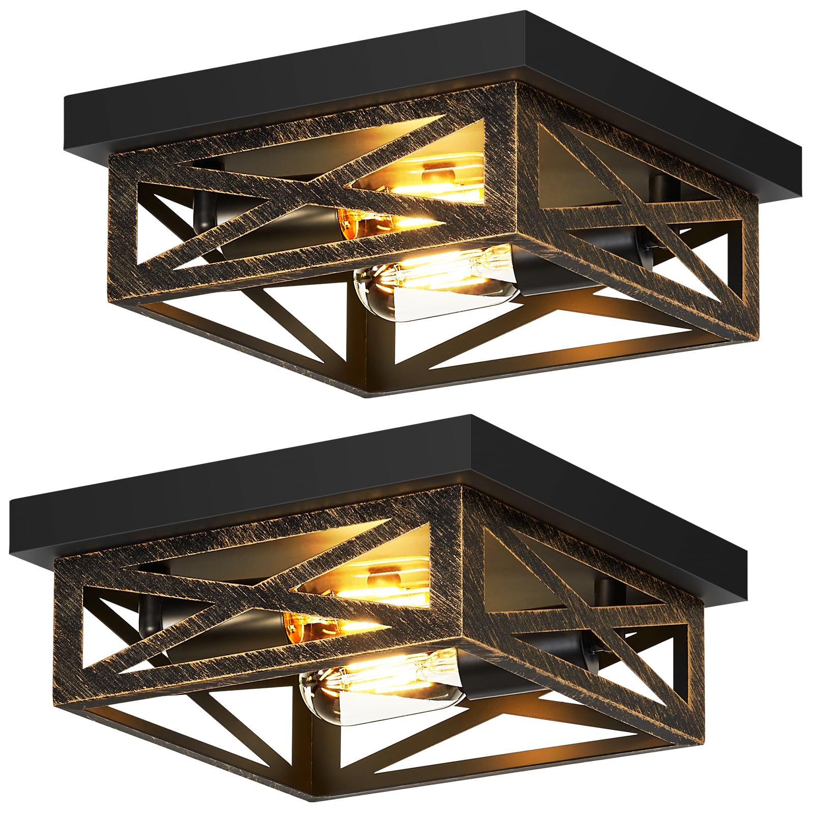 Skejao Black Flush Mount Ceiling Light Fixture,2-Light Square Rustic Vintage Metal Black Hallway Light Fixtures Ceiling For Farm