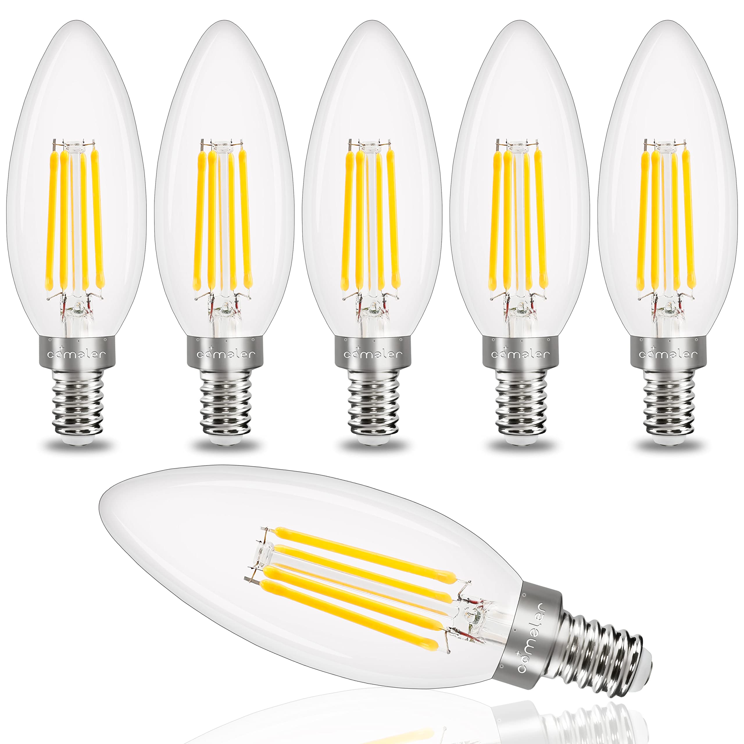 Comzler E12 Led Candelabra Bulb Dimmable, Chandelier Light Bulb 4000K Neutral White,40W Equivalent,Type B Ceiling Fan Bulbs,C35 
