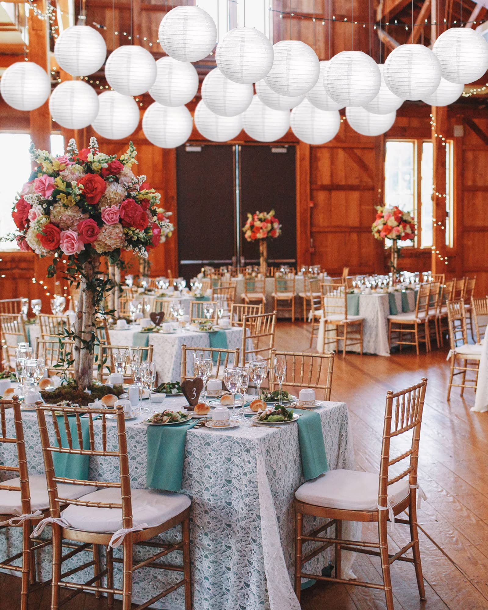 Treela 30 Pack White Chinese Japanese Paper Lanterns Decorative Hanging Ball Lanterns Round Paper Lantern Lamps For Wedding Birthday Party Home Decorations(8 Inch)