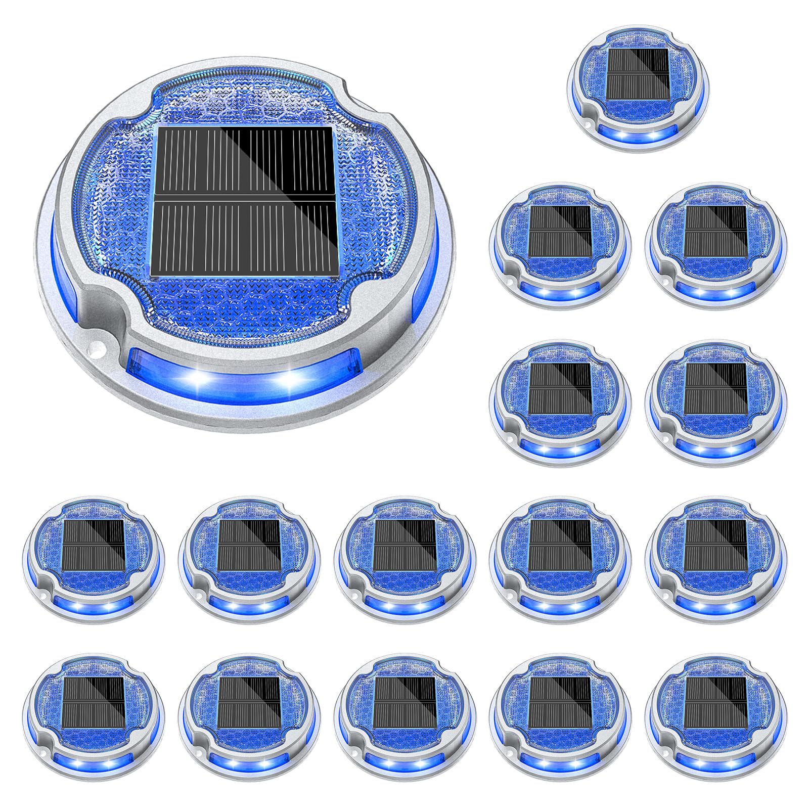 VOLISUN Solar Driveway Lights, 16 Pack Waterproof LED Deck Lights, White/Blue, Model 21388ZM