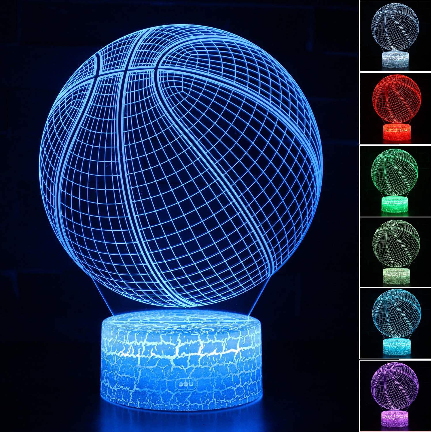 AZALCO 3D Basketball Night Light, Color Changing & Dimming LED Lamp, Remote Control, Acrylic Decor for Kids, Model 20180916NLUS03