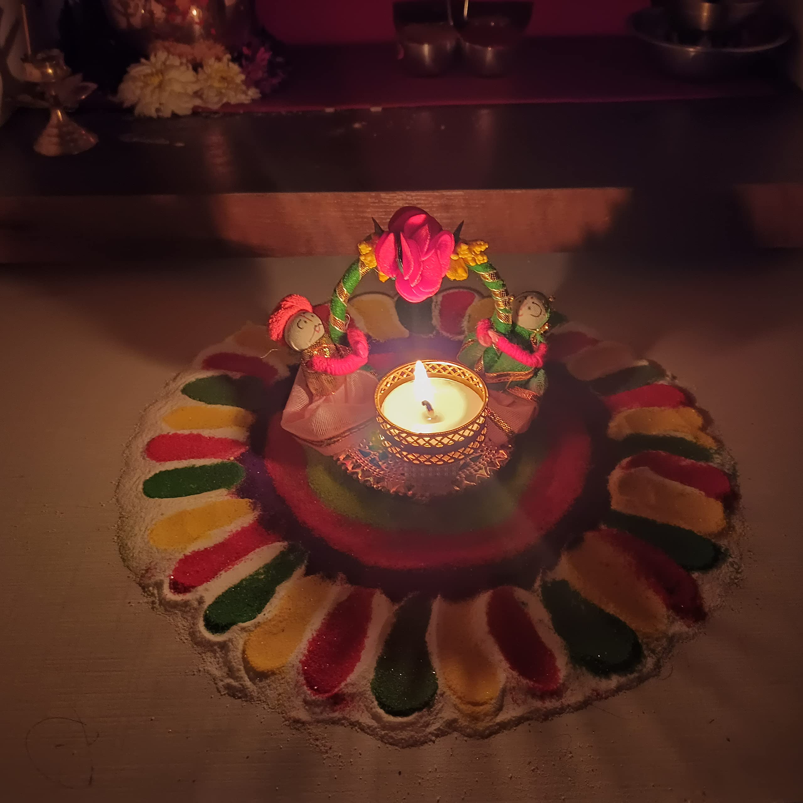 Vibhushita Designer Artificial Flower Decorative Handmade Traditional Oil Wax Diwali Diyas Diva Panati Lamp Light for Diwali Fes