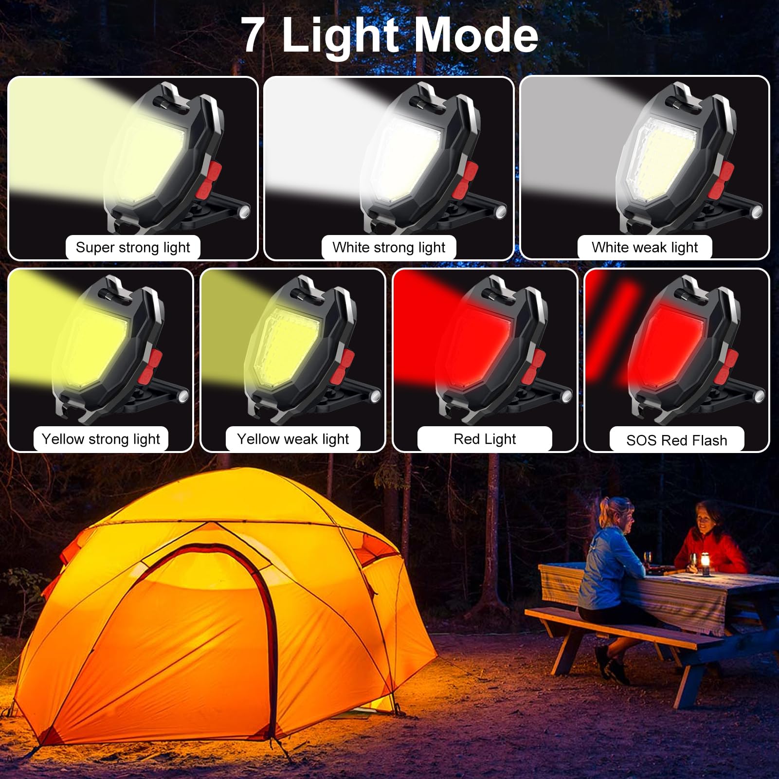 Sefone 7 Modes Cob Keychain Work Light 2 Pack, 1200 Lumens Bright Rechargeable Led Flashlight, Portable Pocket Light With Foldin