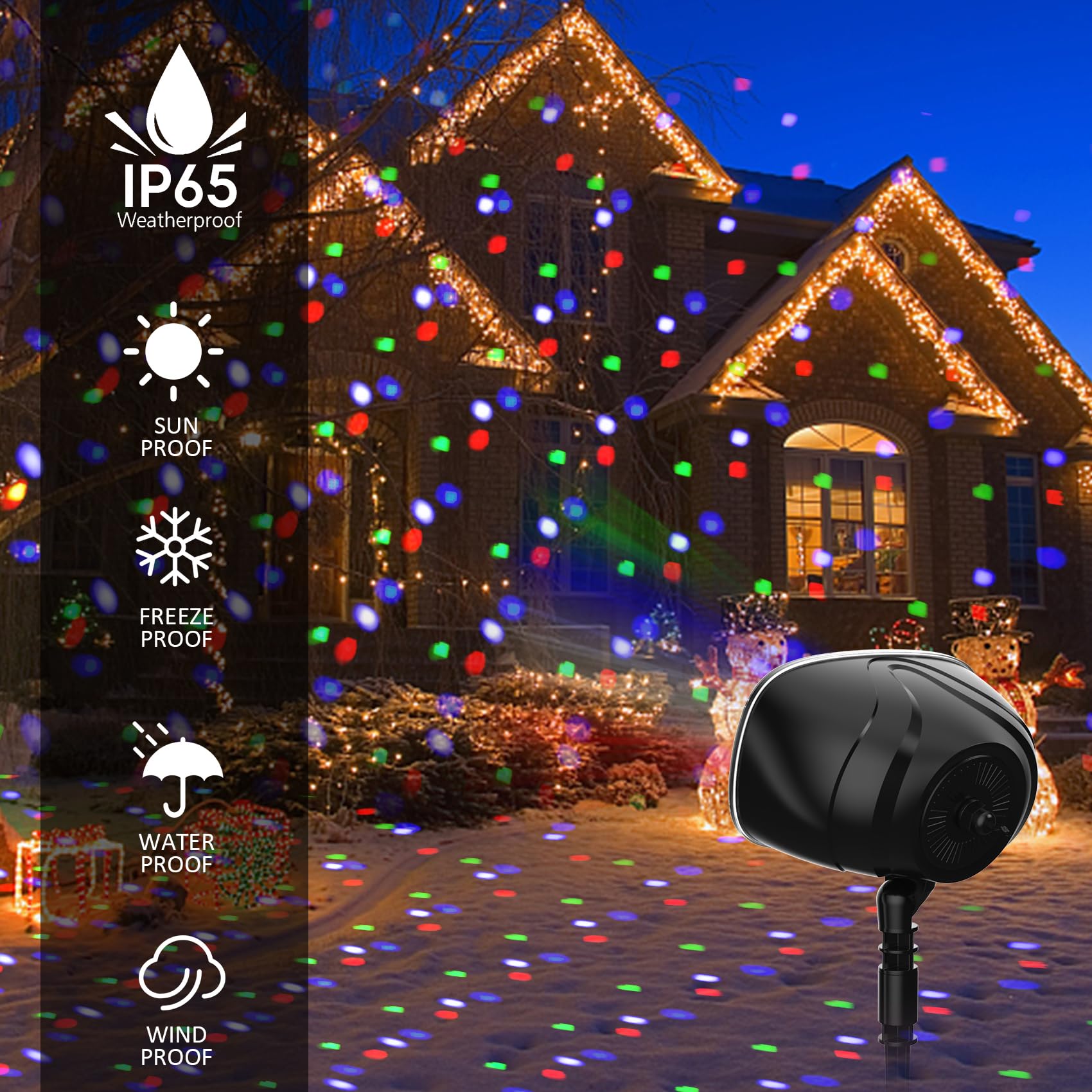 Christmas Projector Lights Outdoor,15 Colors Rotating Falling Snow Projection With Remote For Xmas Moving Points Landscape Light