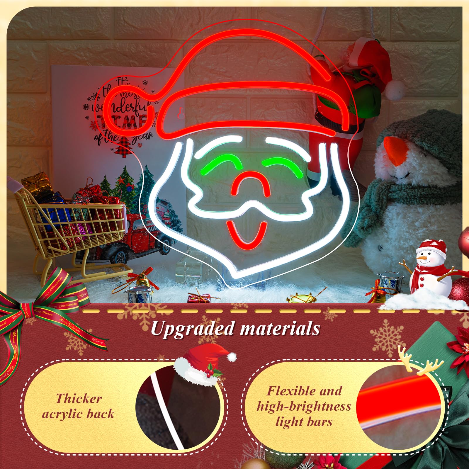 Ineonlife Neon Sign - Merry Christmas Led Light, 13.4X13.8, Colorful Santa Claus Design, Acrylic Wall Decor For Indoor Parties