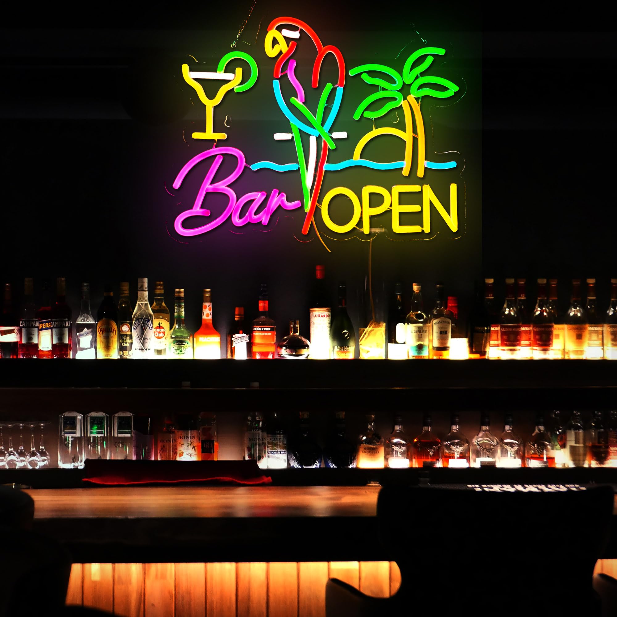 VarLietin Bar Open Neon Sign - LED Wall Decor Light, Dimmable, 16.4 x 12.6 inches, Pink/Red/Green/Blue for Pub, Man Cave