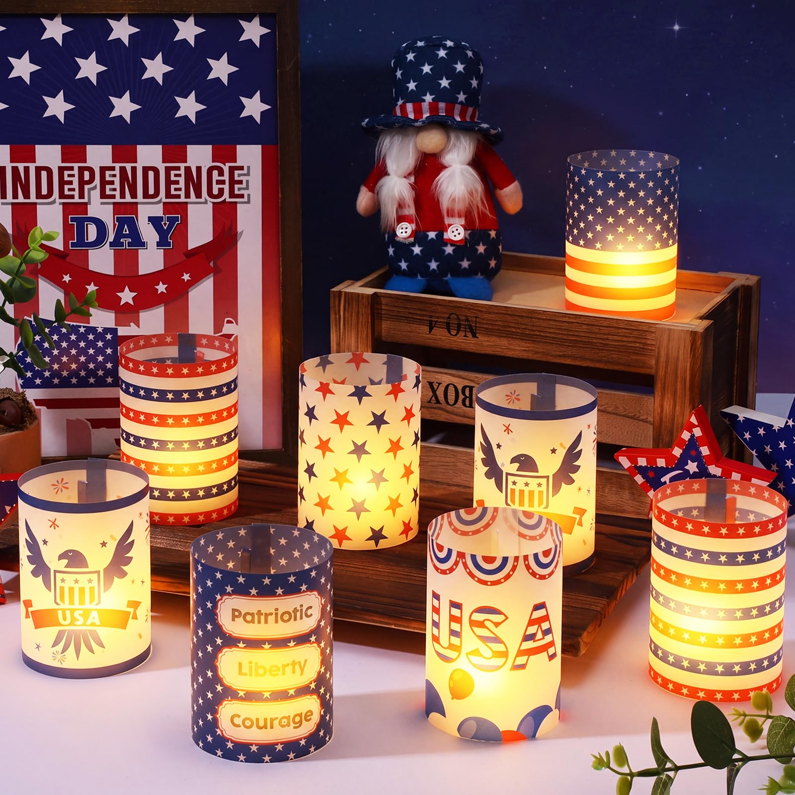 Tuanse 24 Pcs 4th of July Candles Decorations Luminary Paper Patriotic 250 Th Anniversary Independence Day Candles Decoration Pa