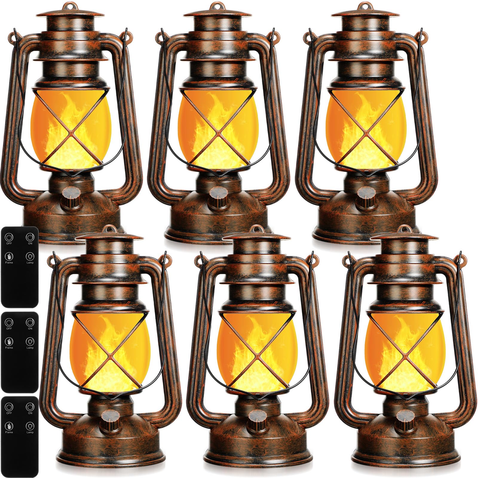 Retisee Vintage LED Lantern Battery Powered Camping Lamp Indoor Outdoor Hanging Lantern Flickering Fire Lamps with Remote Contro