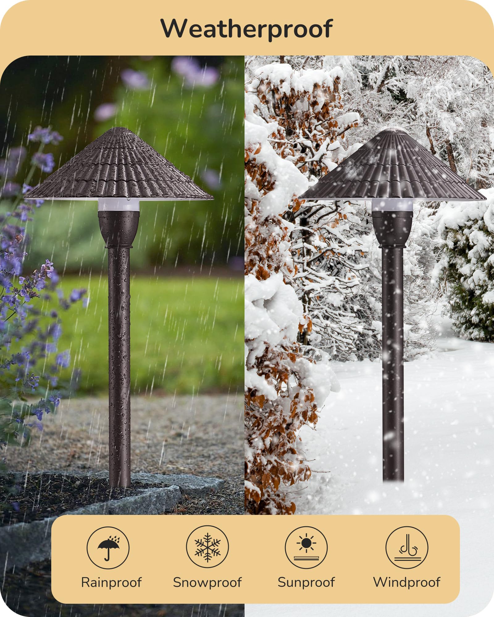 EDISHINE Low Voltage Pathway Lights, 5CCT LED Landscape Lighting, 12V 3W, Waterproof, Aluminum, Brown, 4 Pack, Model JXL-HW-D02