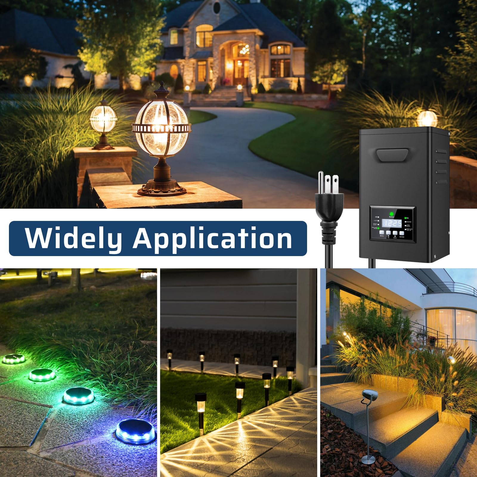 300W Low Voltage Landscape Transformer  Landscape Lighting Transformer With Timer And Photocell Sensor  120V Ac To 12V/14V Ac Outdoor Weatherproof Low Voltage Transformers For Landscape Lighting