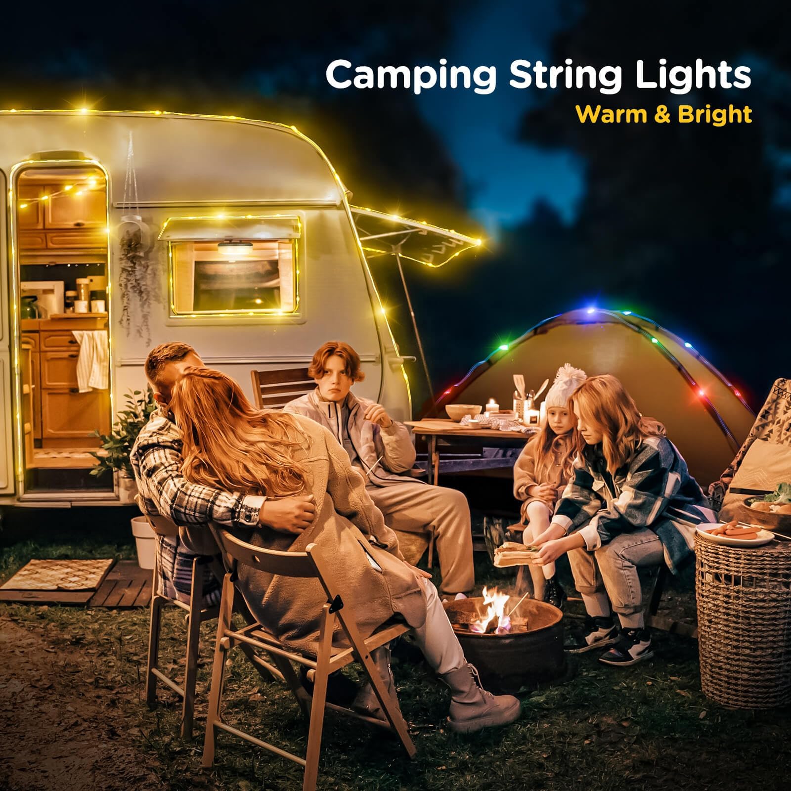 Ogery 2-Pack Camping String Lights, 32.8Ft Rechargeable Led, 8 Modes, Waterproof, Black, Model Og-L-Bl-T