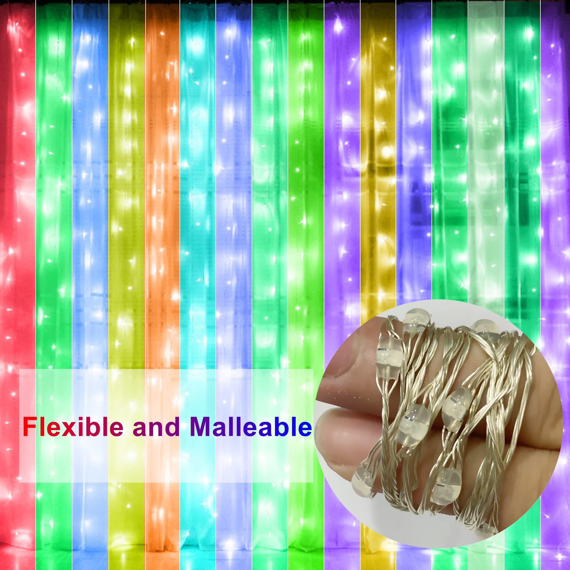 HOME LIGHTING Window Curtain String Lights, 300 LED RGB, 16 Colors, Remote & USB Powered for Home Decor, Halloween, Christmas