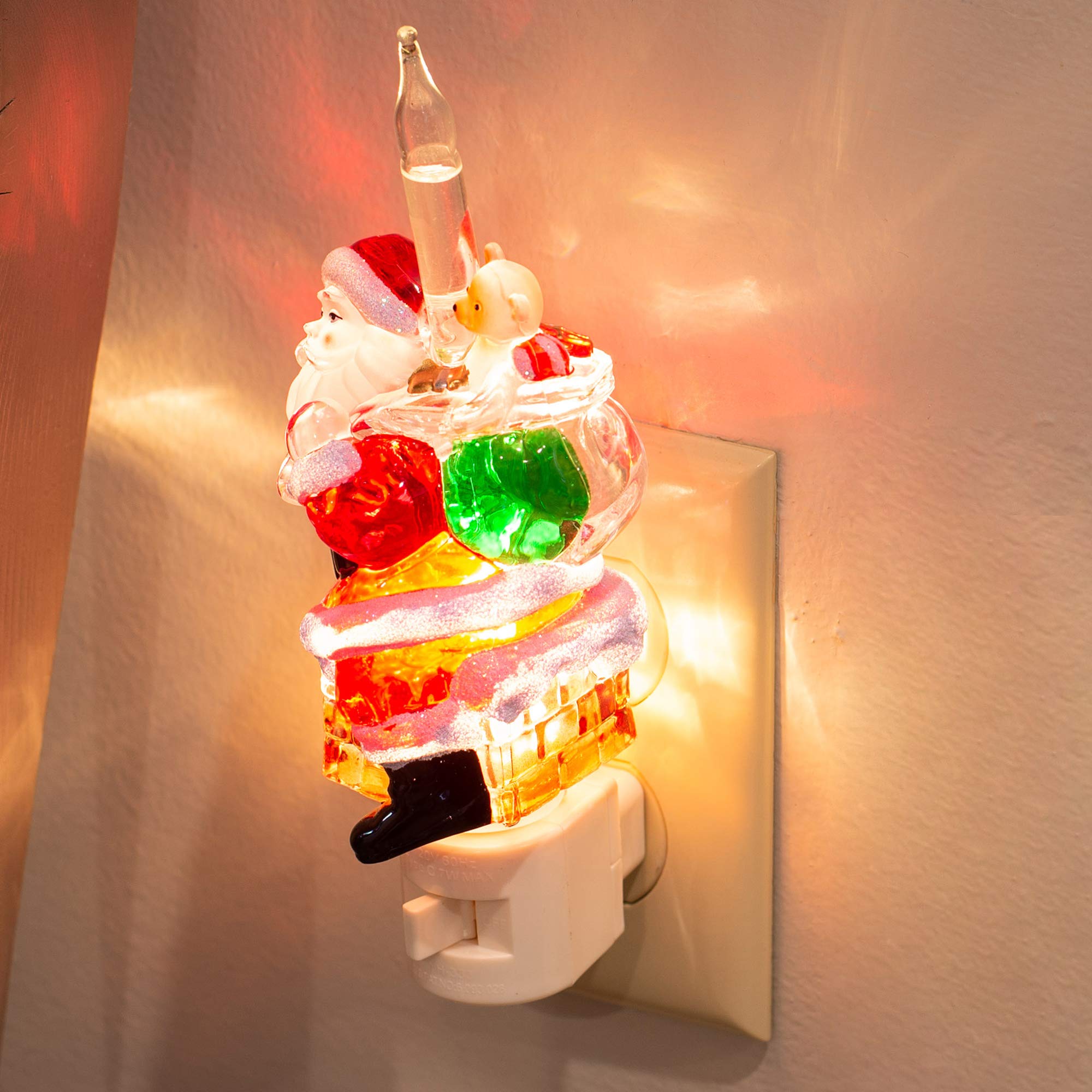 Roman 7 Inch Santa Chimney Bubble Night Light, Festive Red, Acrylic, Model 165320