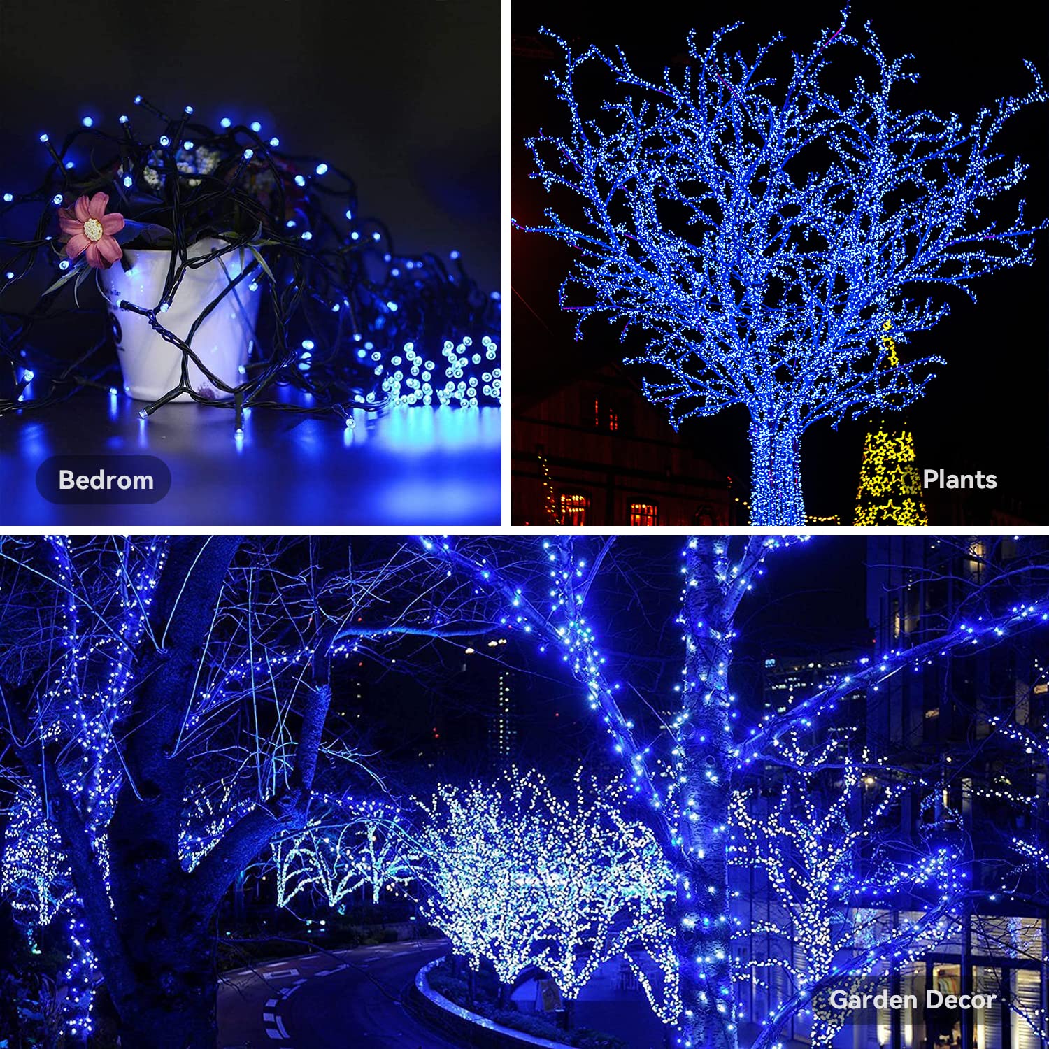 Sukesou Halloween String Lights 33Ft 100Led Blue Fairy Lights For Indoor Outdoor Waterproof Remote Timer Black Wire String Lights For Hanging Garden Party Holiday Halloween Décor